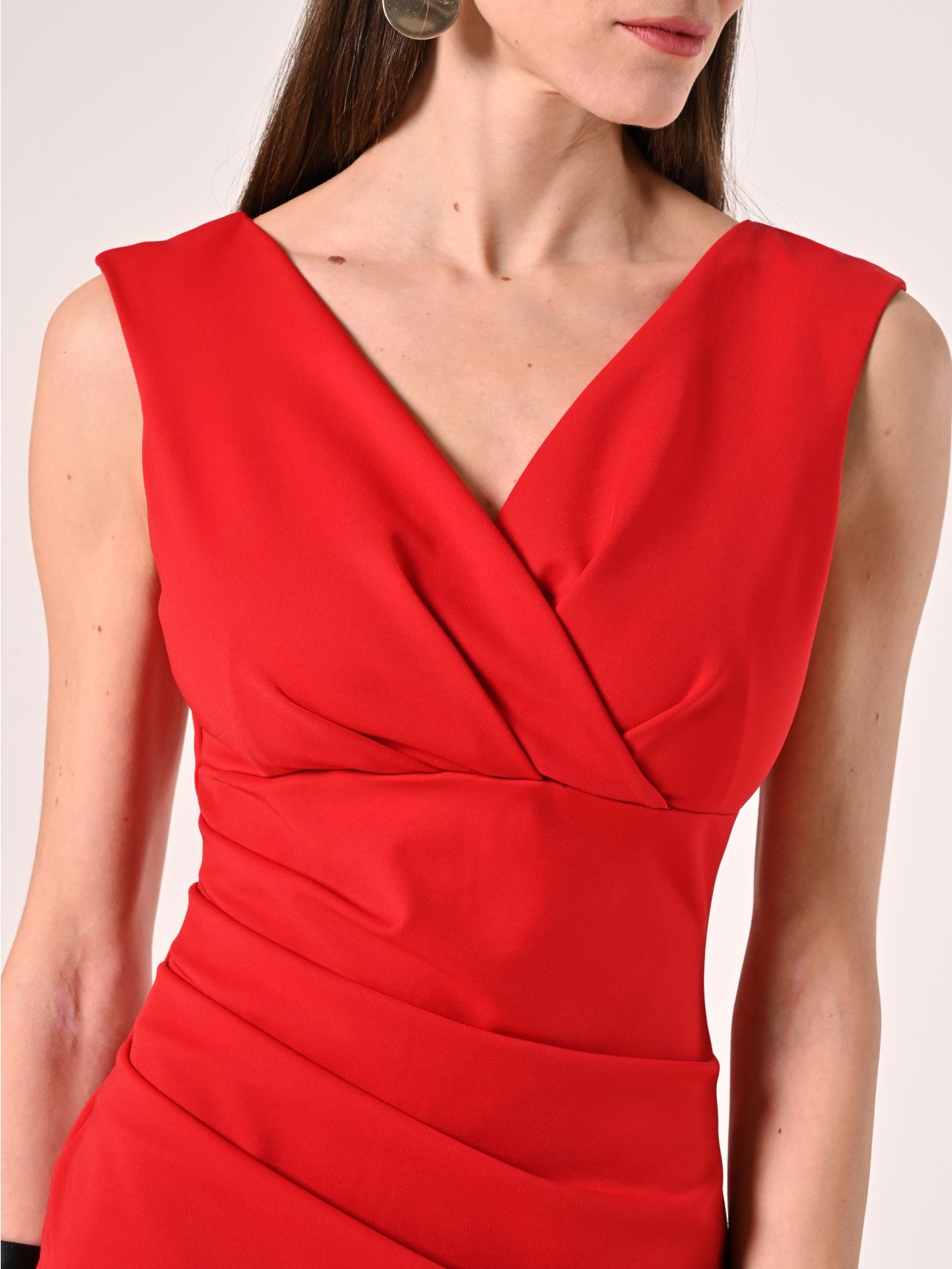Red Sheath Dress with Crossover Neckline in_i5