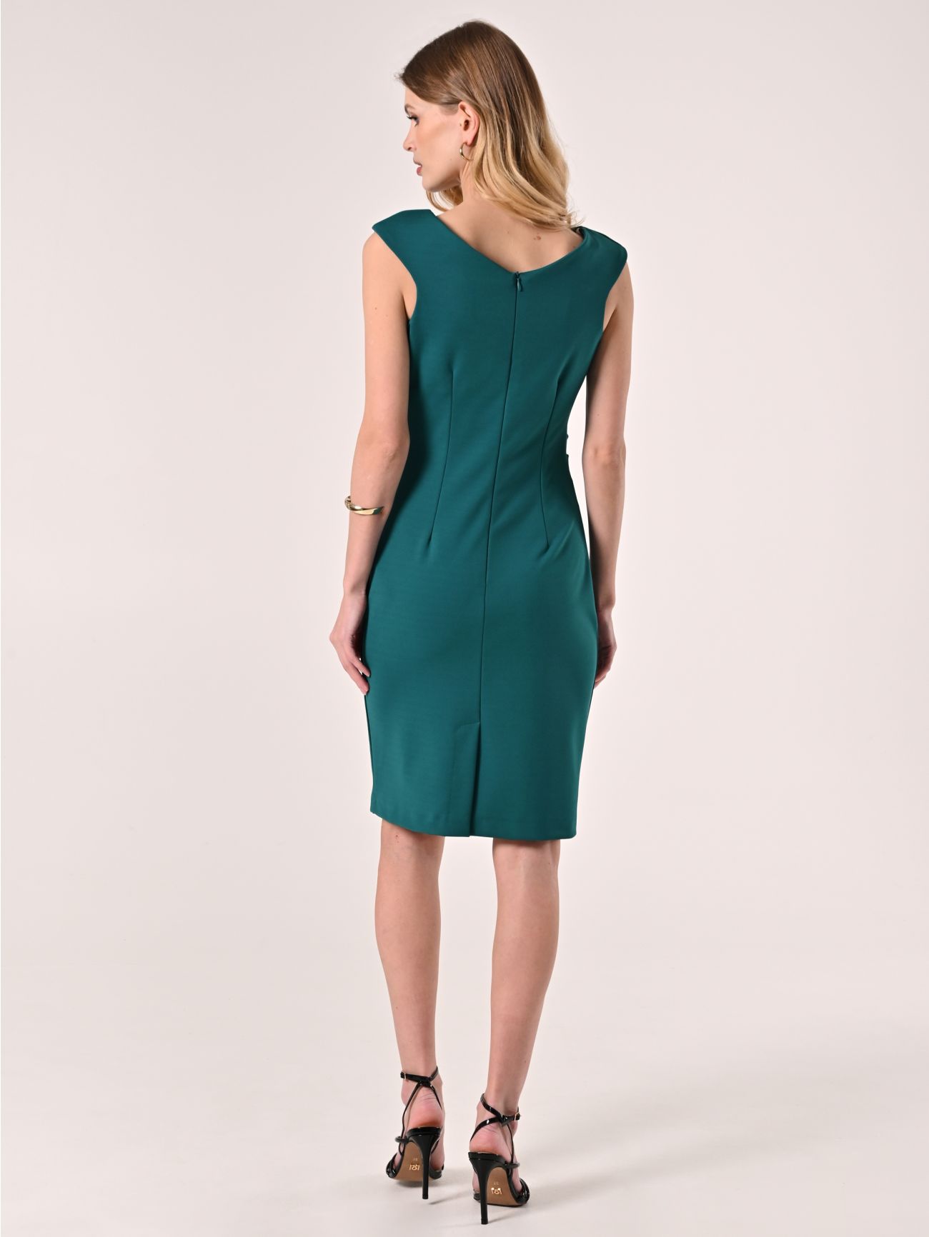 Royal Green Sheath Dress with Crossover Neckline det_3