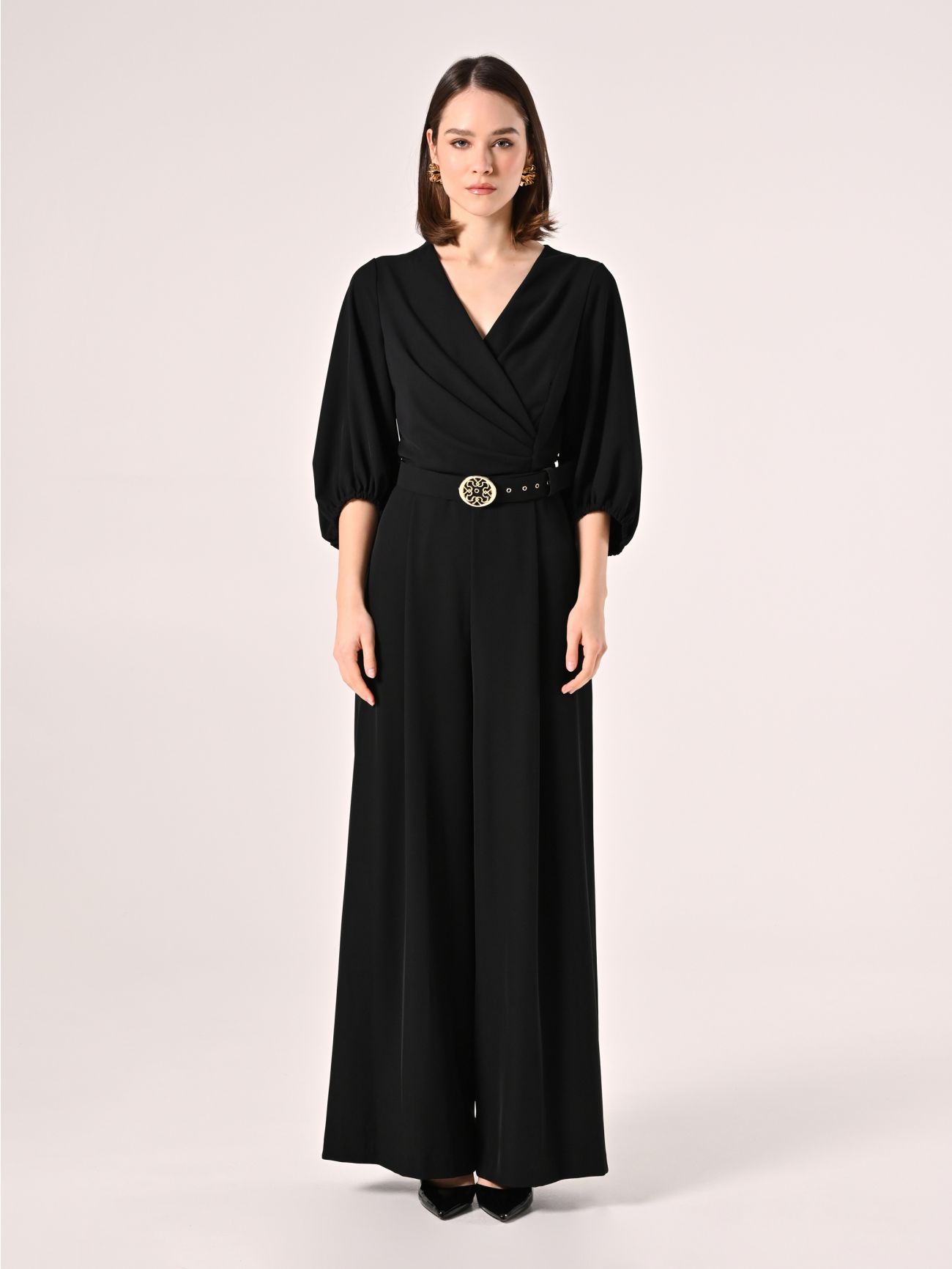 Black Jumpsuit with Monogram Belt det_1