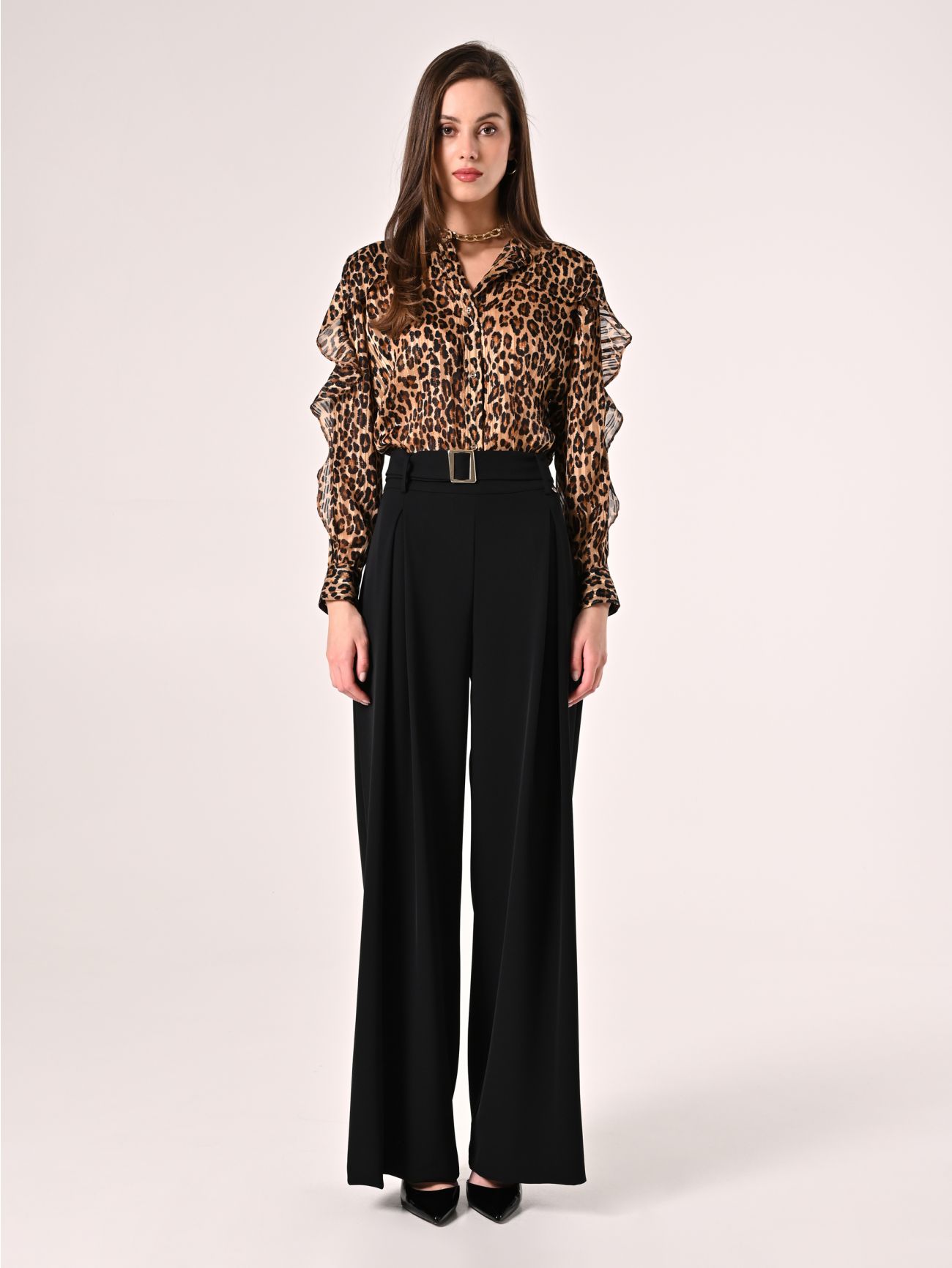 Pantaloni Neri con Cintura Fibbia Gold det_1