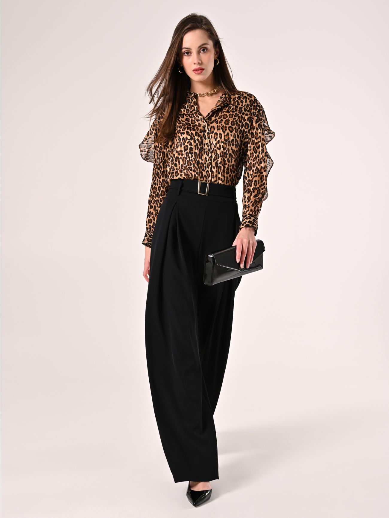 Pantaloni Neri con Cintura Fibbia Gold  Rinascimento