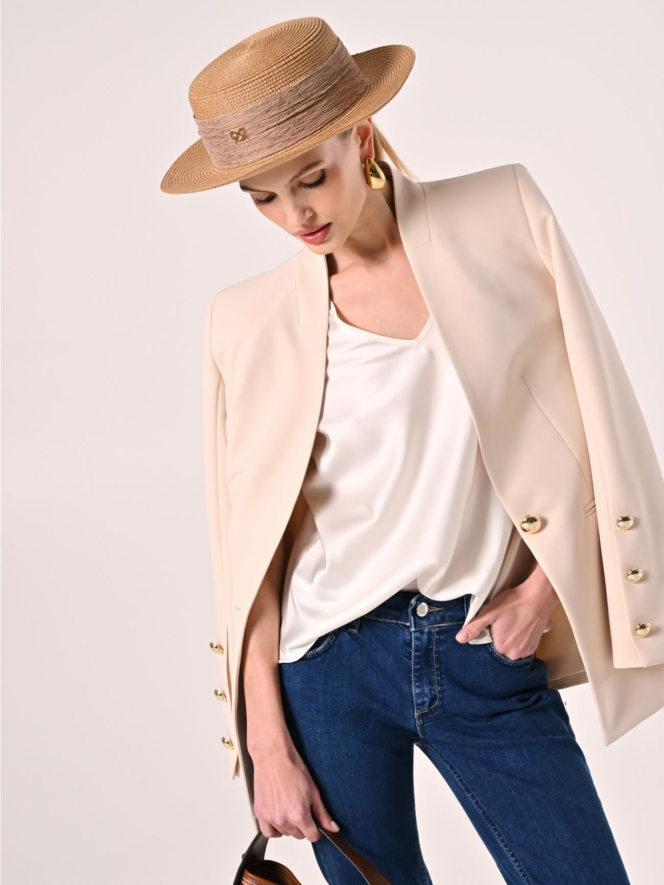 Bluse aus Satin in Weiß  Rinascimento