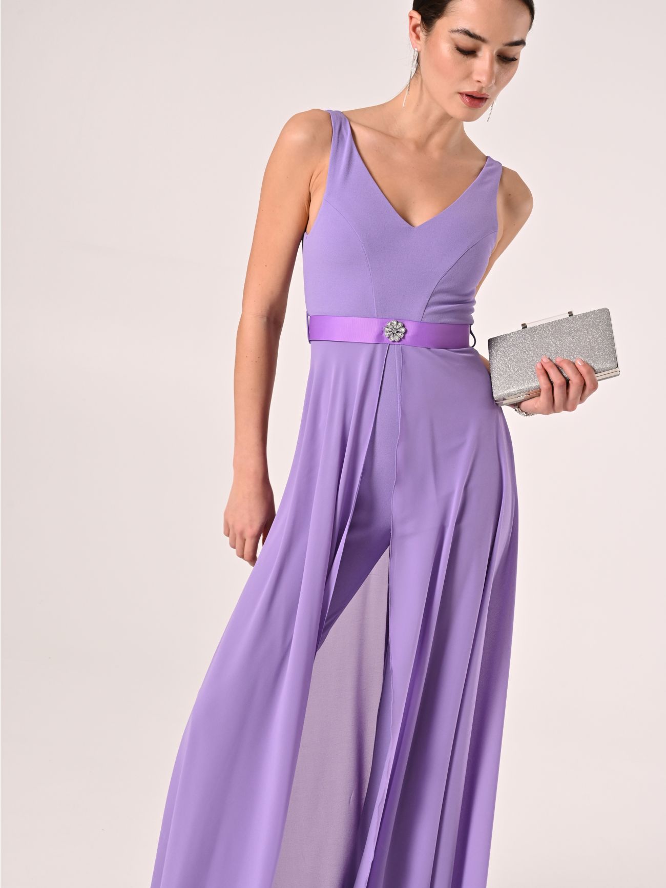 Lavender Jumpsuit with Jewelled Belt  Rinascimento
