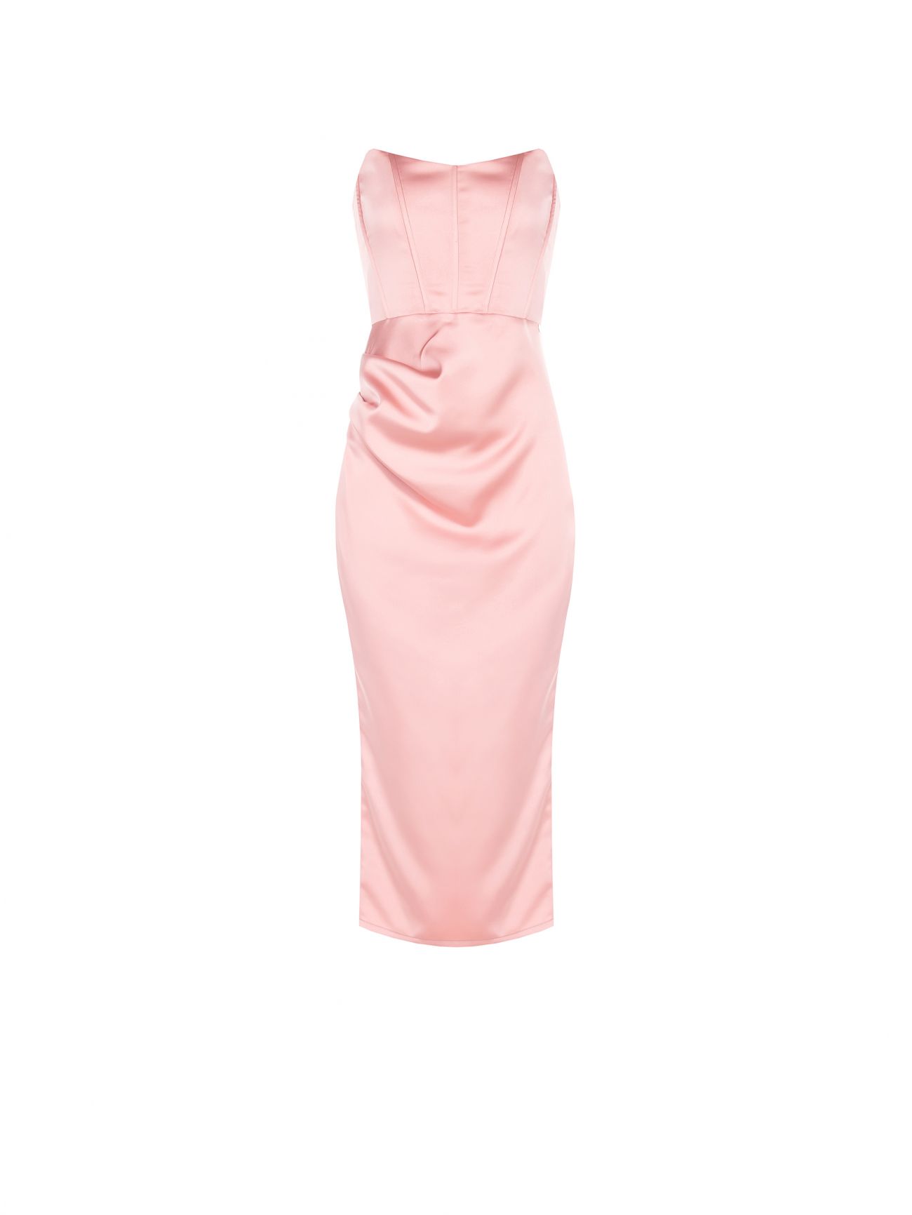 Pink Satin Midi Bustier Dress det_4
