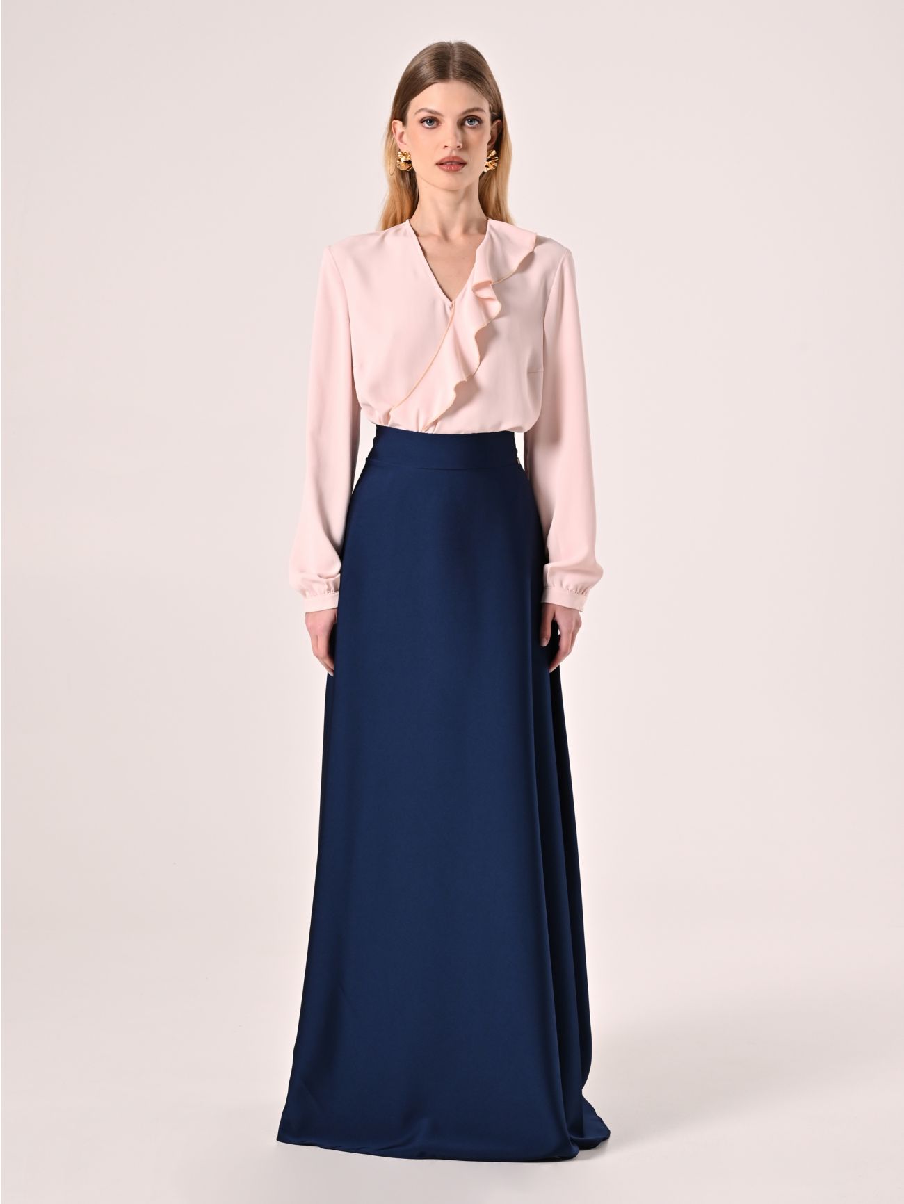 Blue Navy Satin Skirt det_1