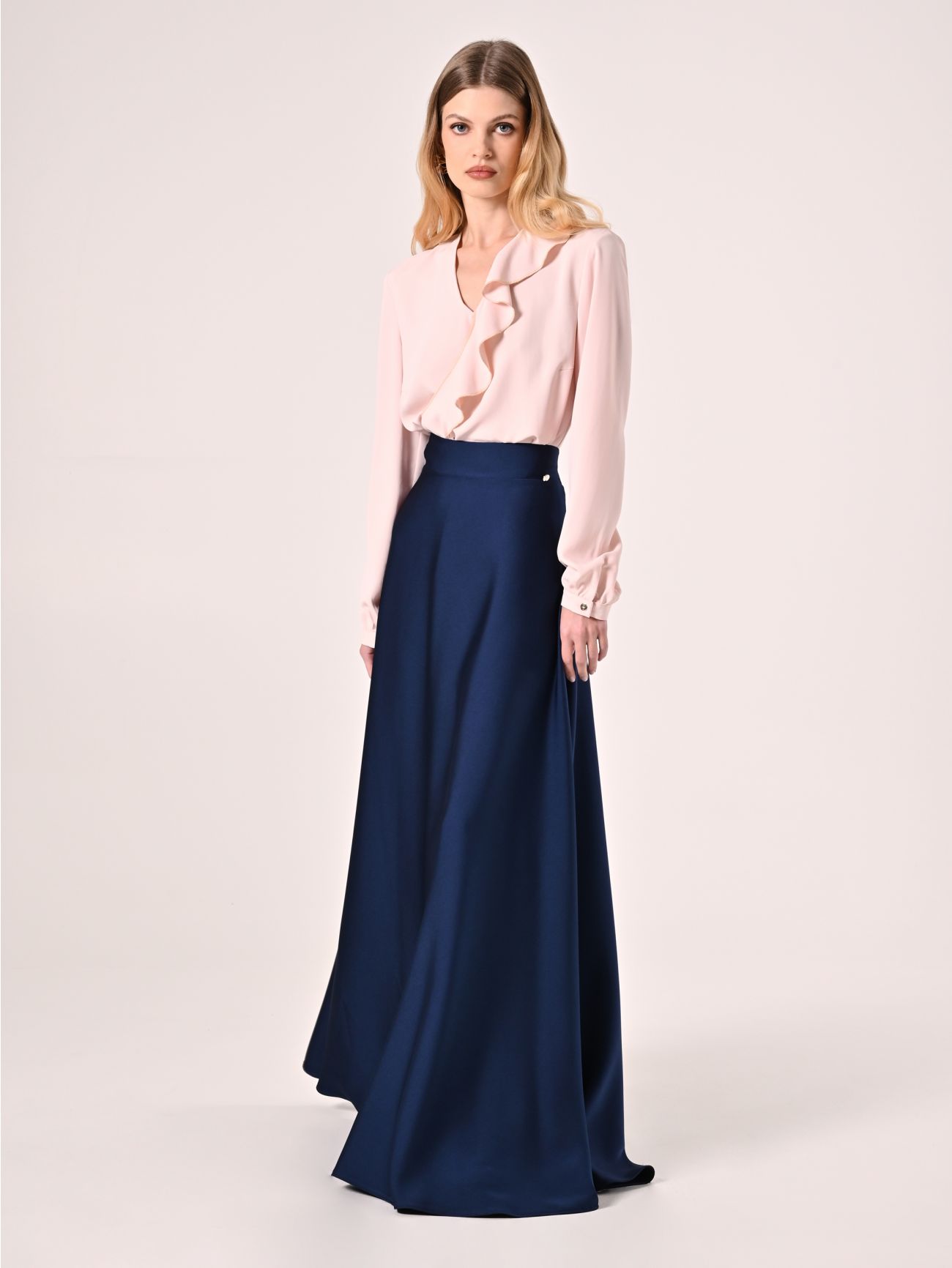 Blue Navy Satin Skirt in_i7