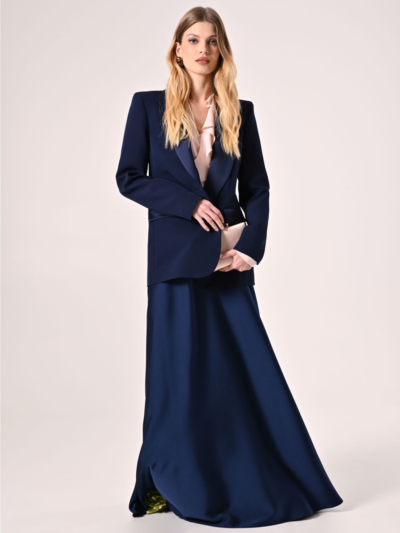Gonna in Raso Blu Navy  Rinascimento