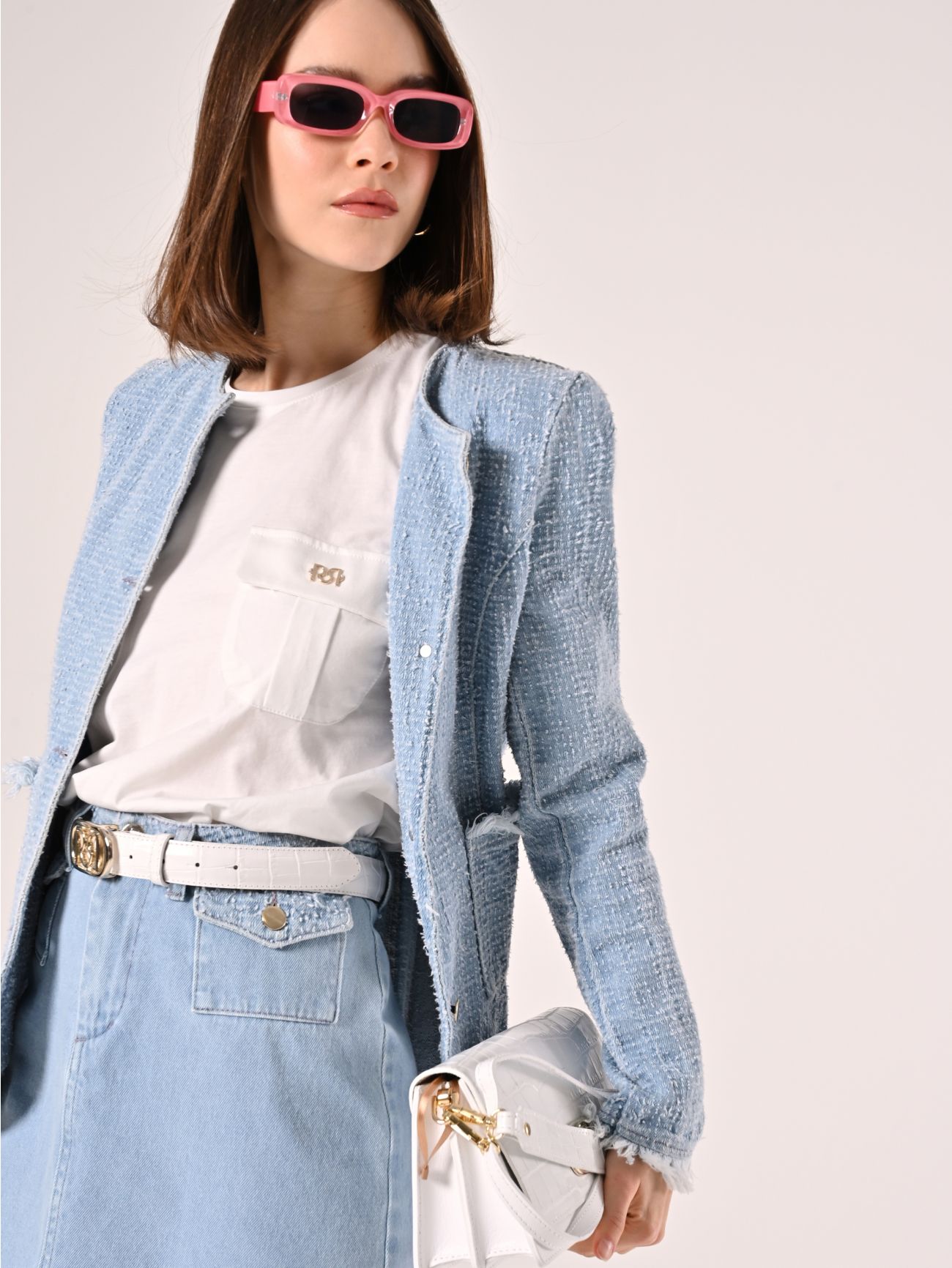 White T-Shirt with Utility Pockets  Rinascimento