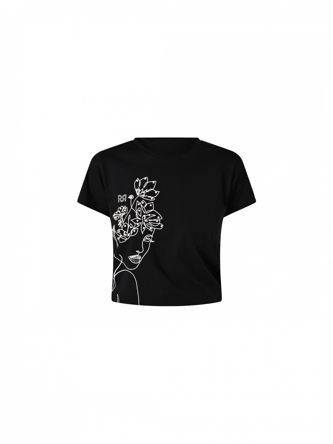 T-Shirt Nera in Cotone con Perle det_4