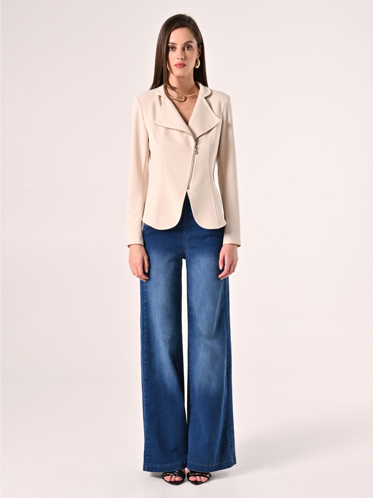 Giacca Zip in Scuba mano Crepe det_1
