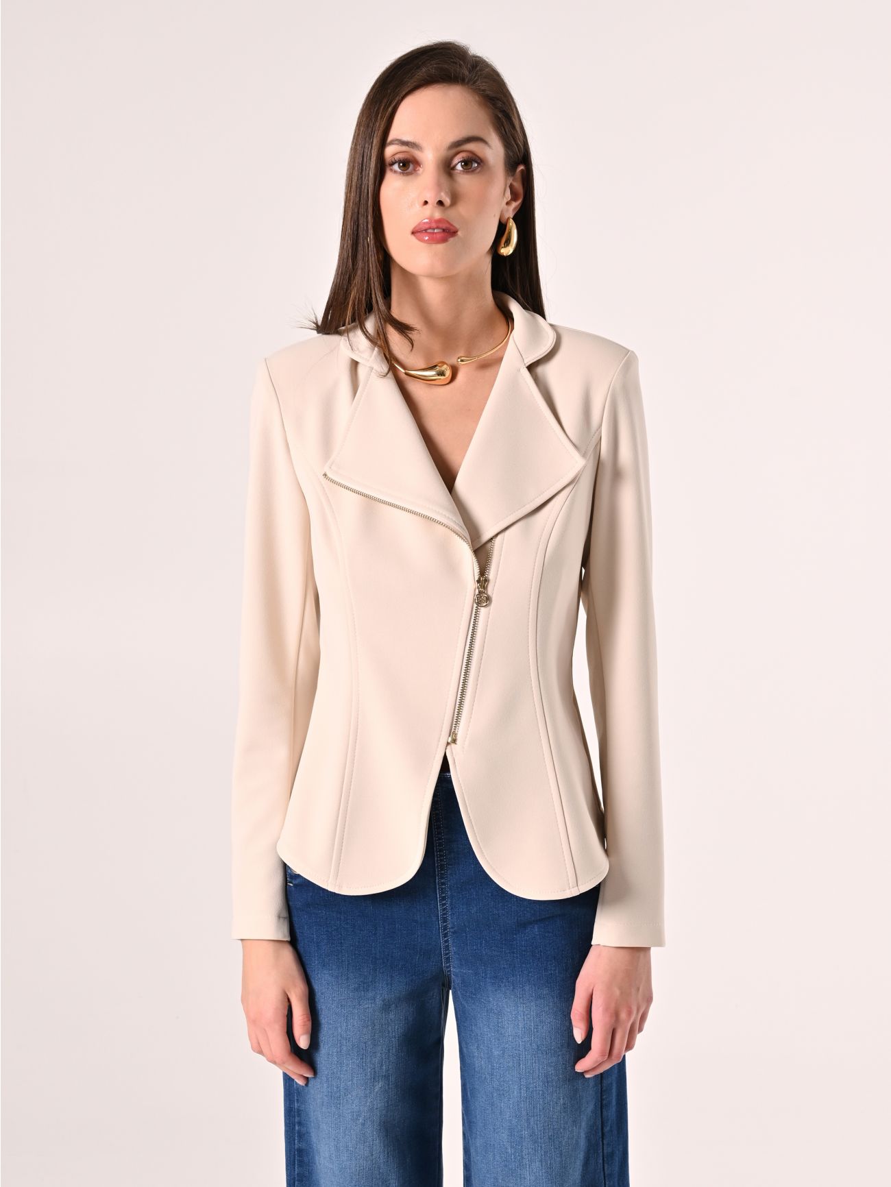 Giacca Zip in Scuba mano Crepe det_2