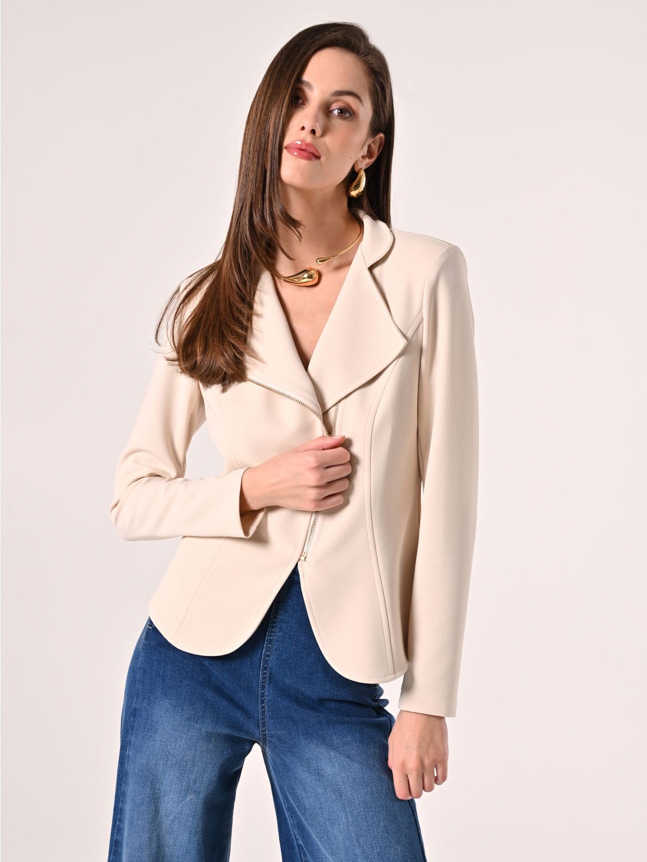 Giacca Zip in Scuba mano Crepe in_i7