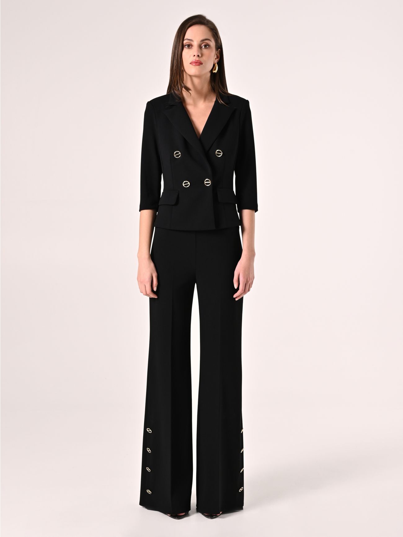 Black Palazzo Trousers in Scuba Crepe Fabric det_1