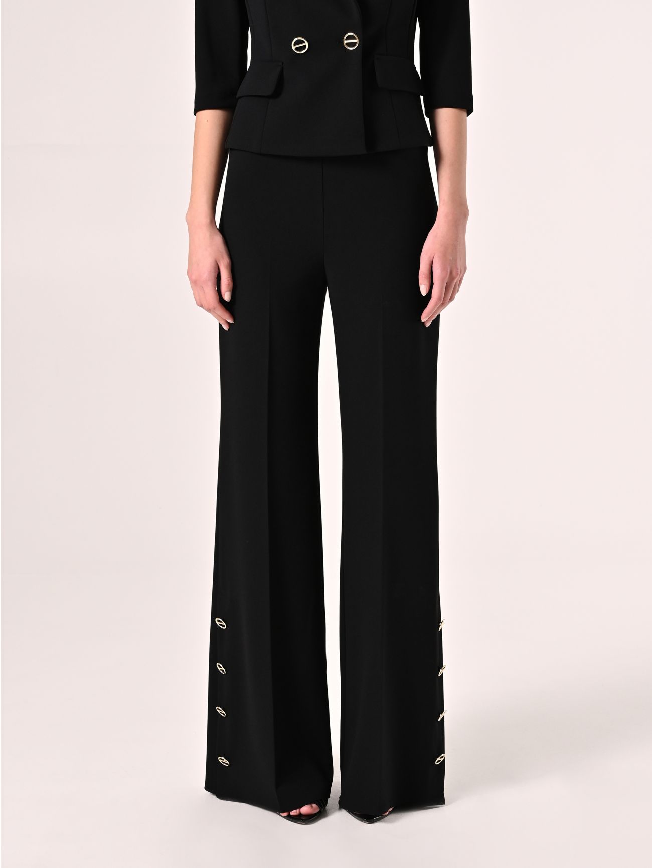 Black Palazzo Trousers in Scuba Crepe Fabric det_2