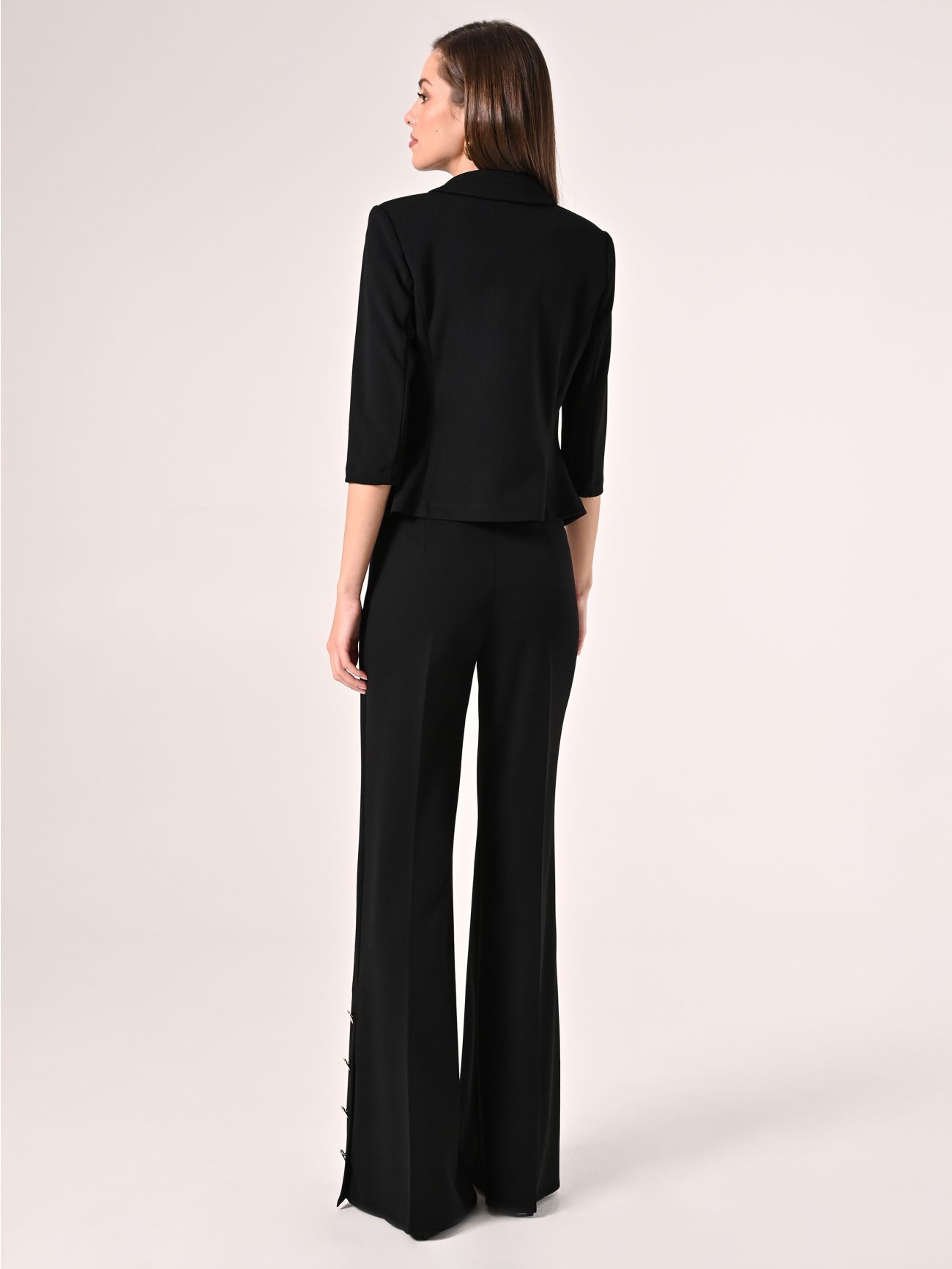 Black Palazzo Trousers in Scuba Crepe Fabric det_3