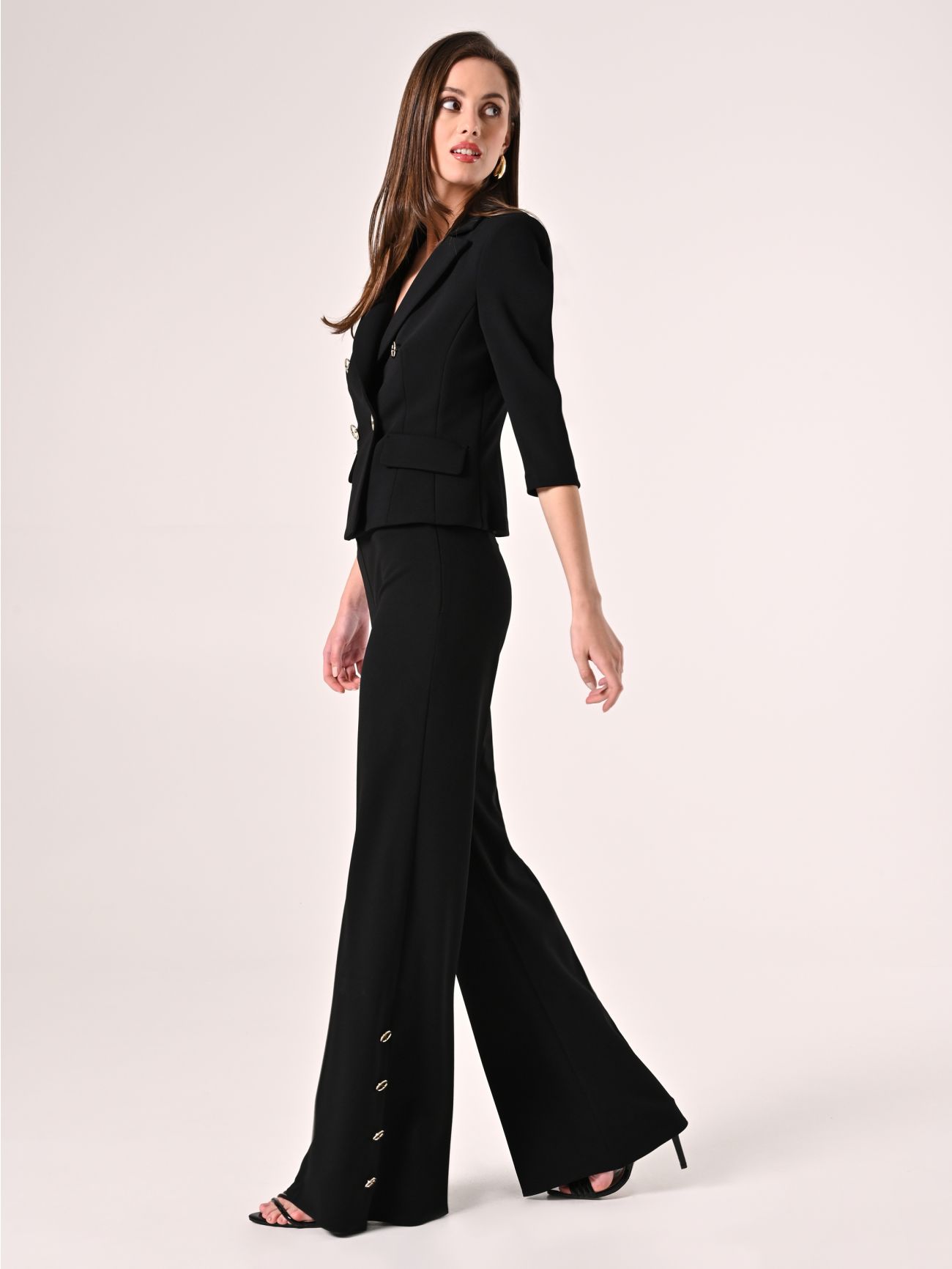 Black Palazzo Trousers in Scuba Crepe Fabric in_i7