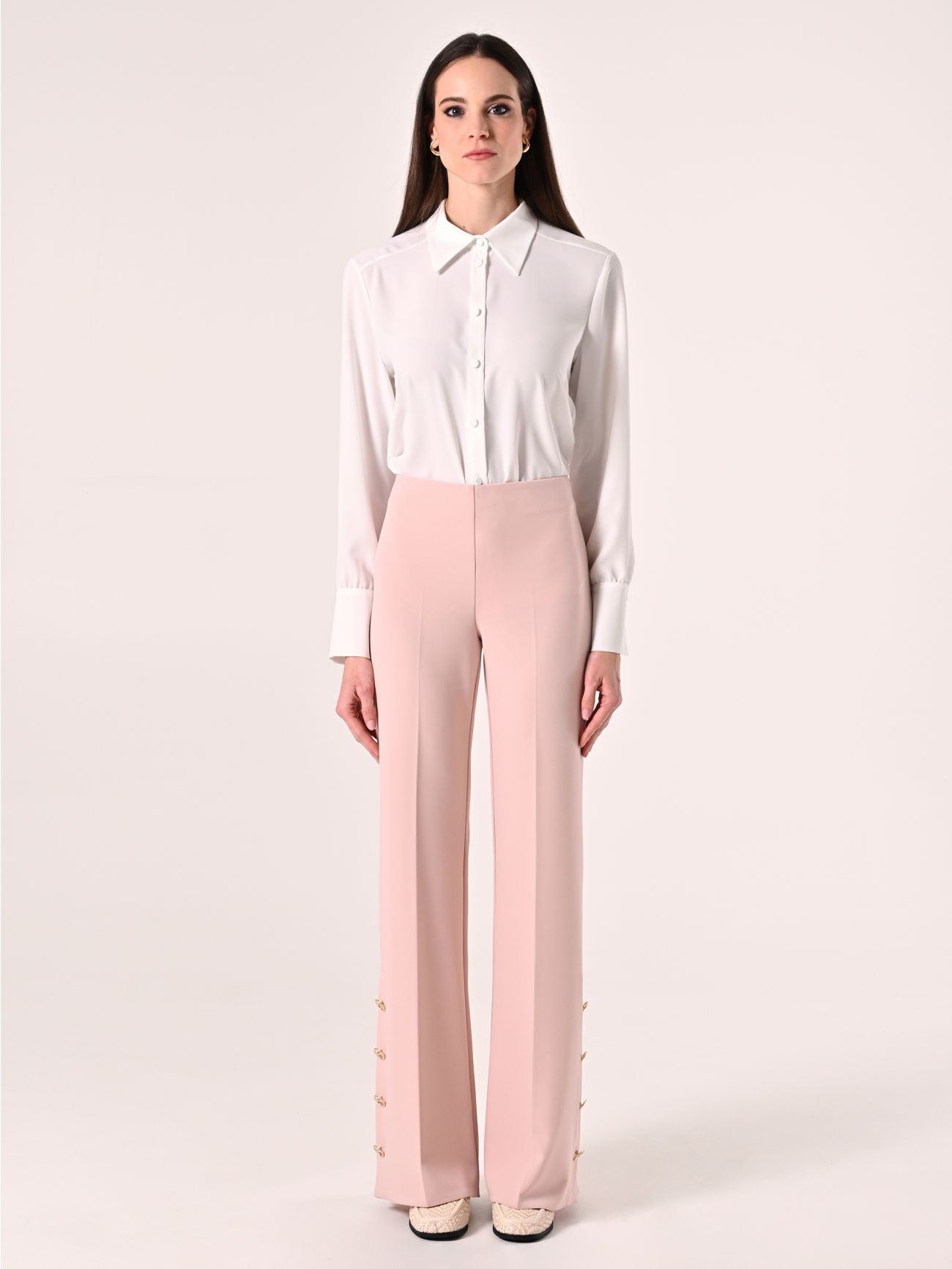 Palazzo Trousers in Light Pink Scuba Crepe Fabric det_1