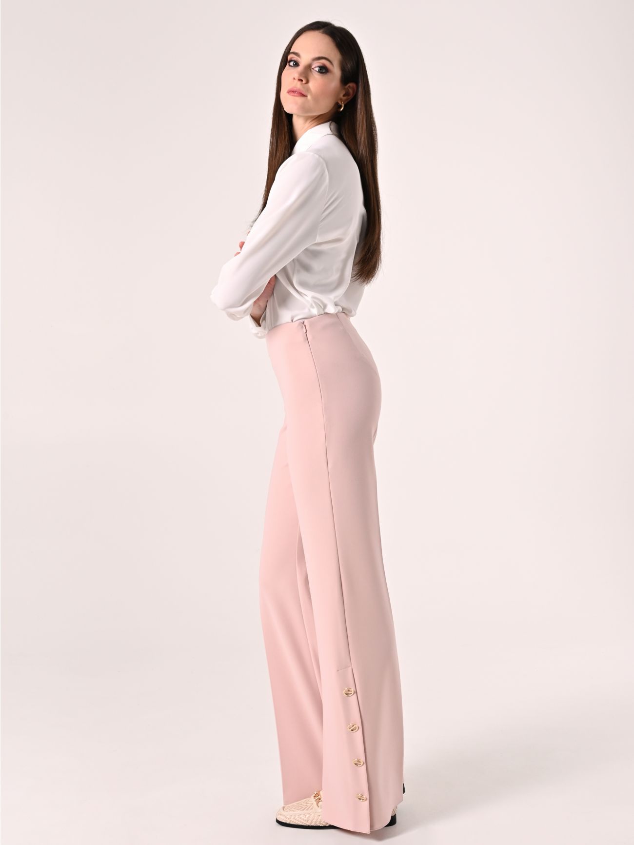 Palazzo Trousers in Light Pink Scuba Crepe Fabric in_i7