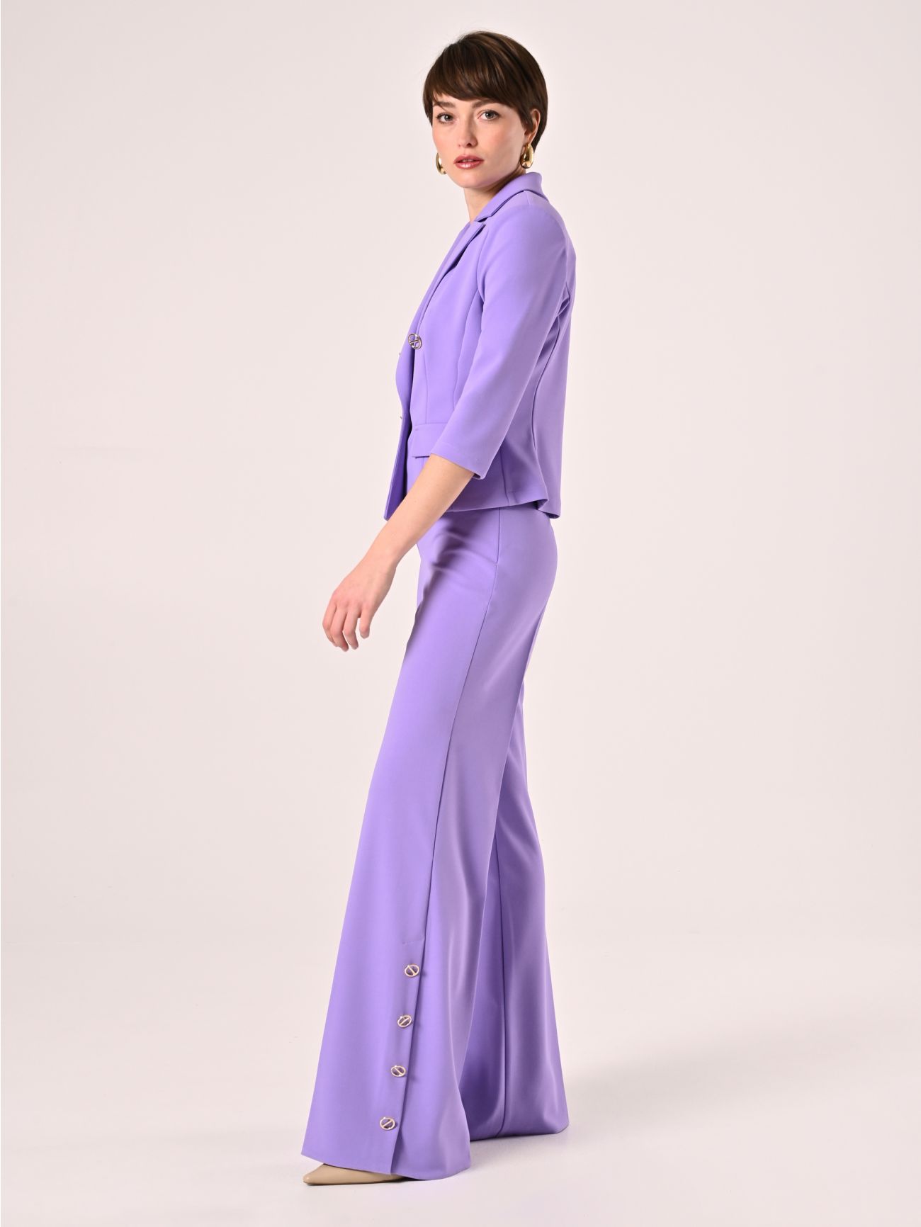 Pantaloni Palazzo in Scuba Mano Crepe Viola Lavanda in_i7