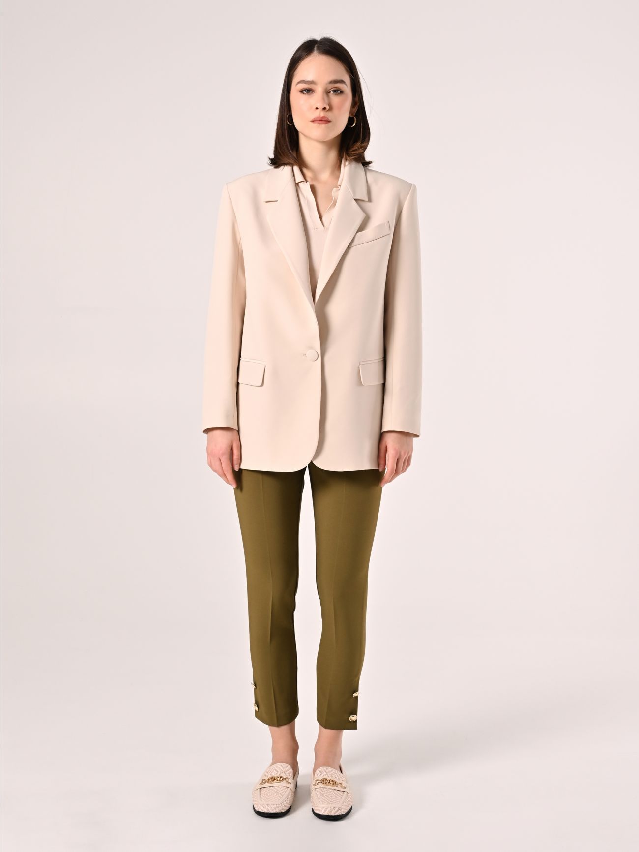 Giacca Monopetto Beige Chiaro det_1