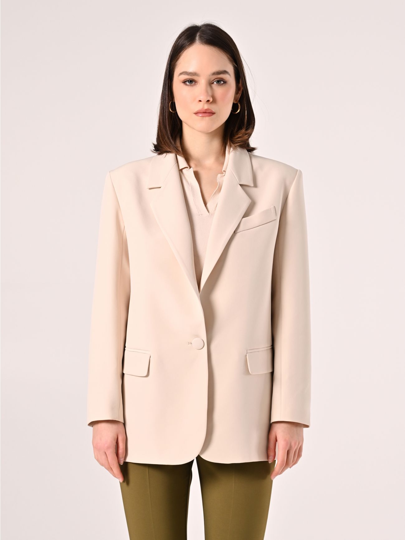 Giacca Monopetto Beige Chiaro det_2