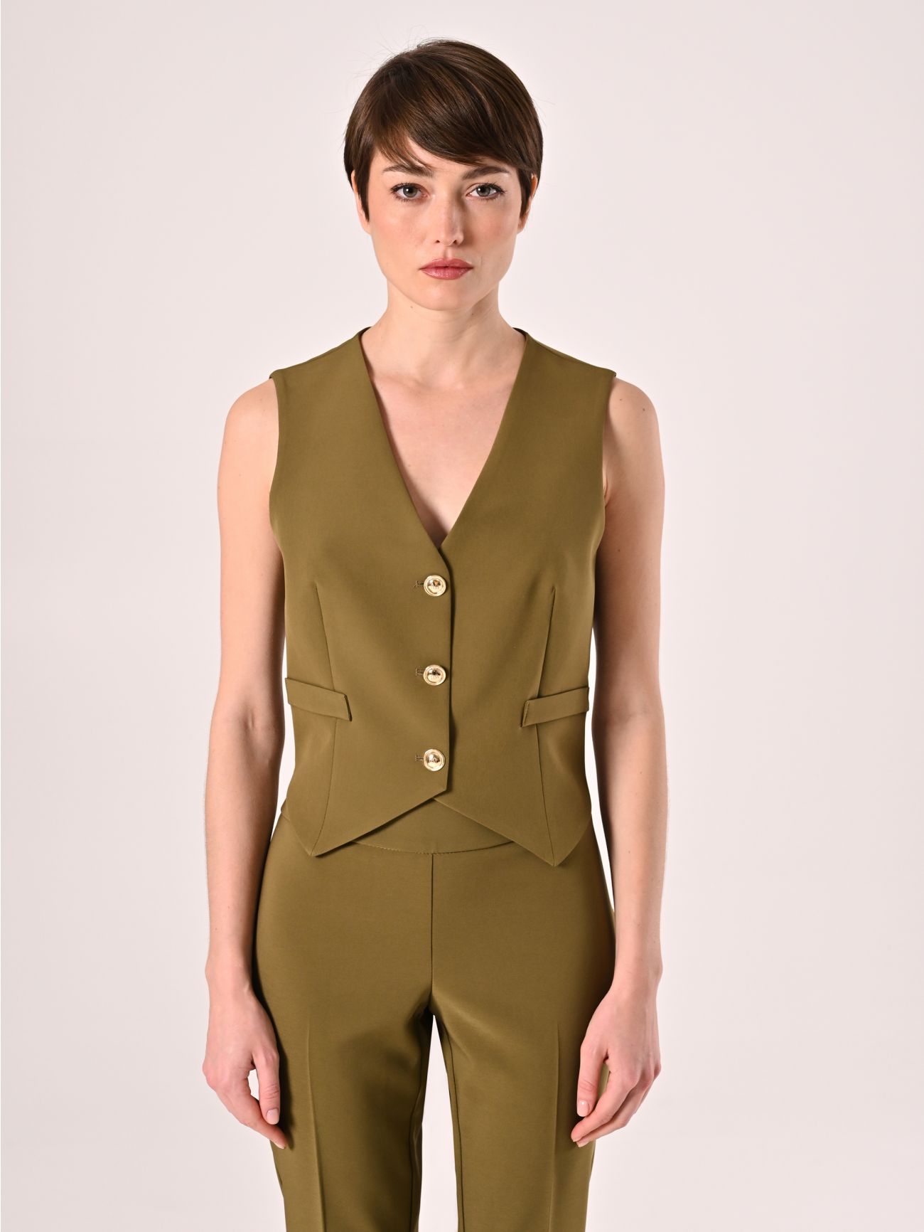 Gilet in Tessuto Tecnico Verde Militare det_2