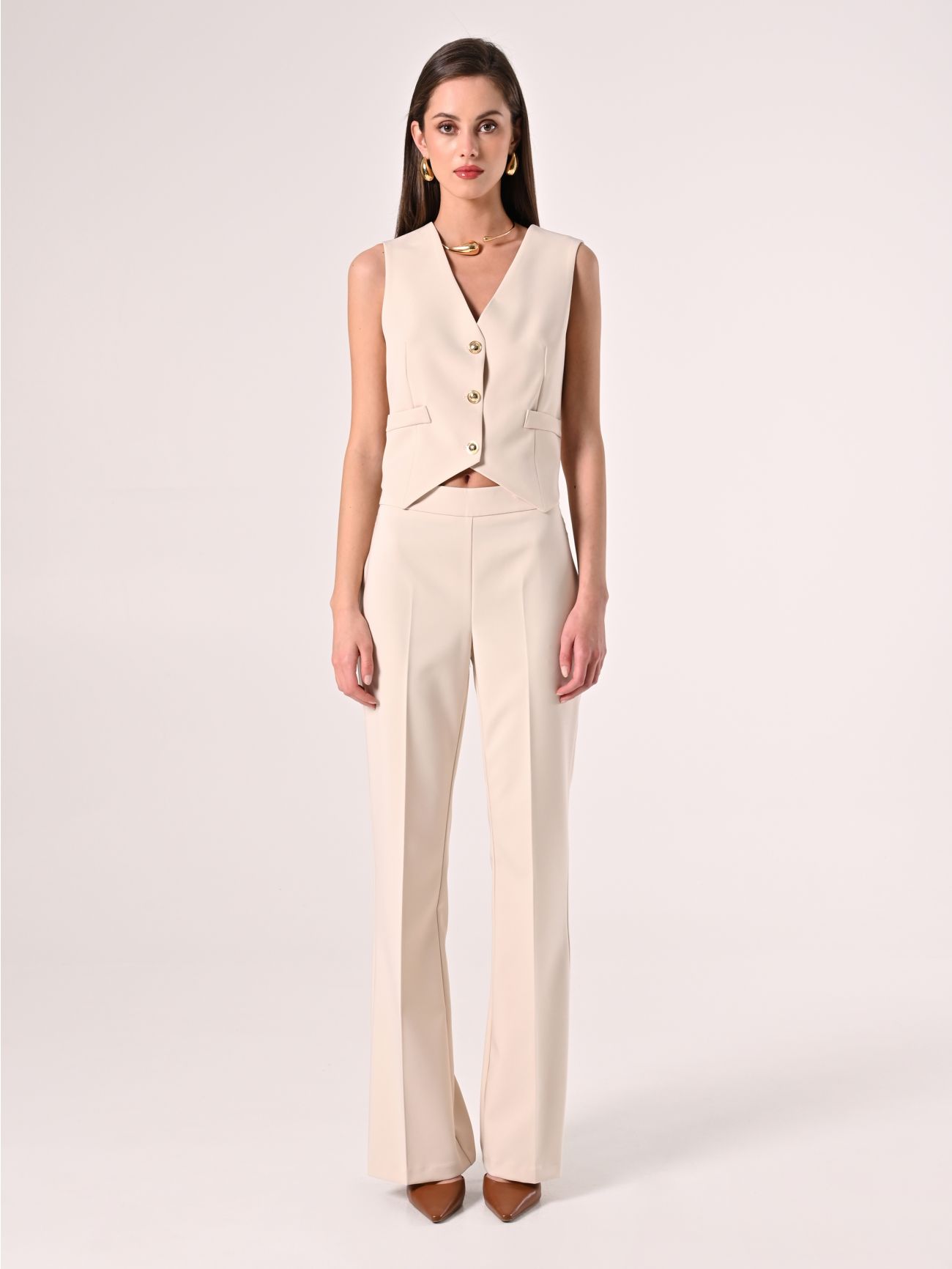 Gilet in Tessuto Tecnico Beige Chiaro det_1