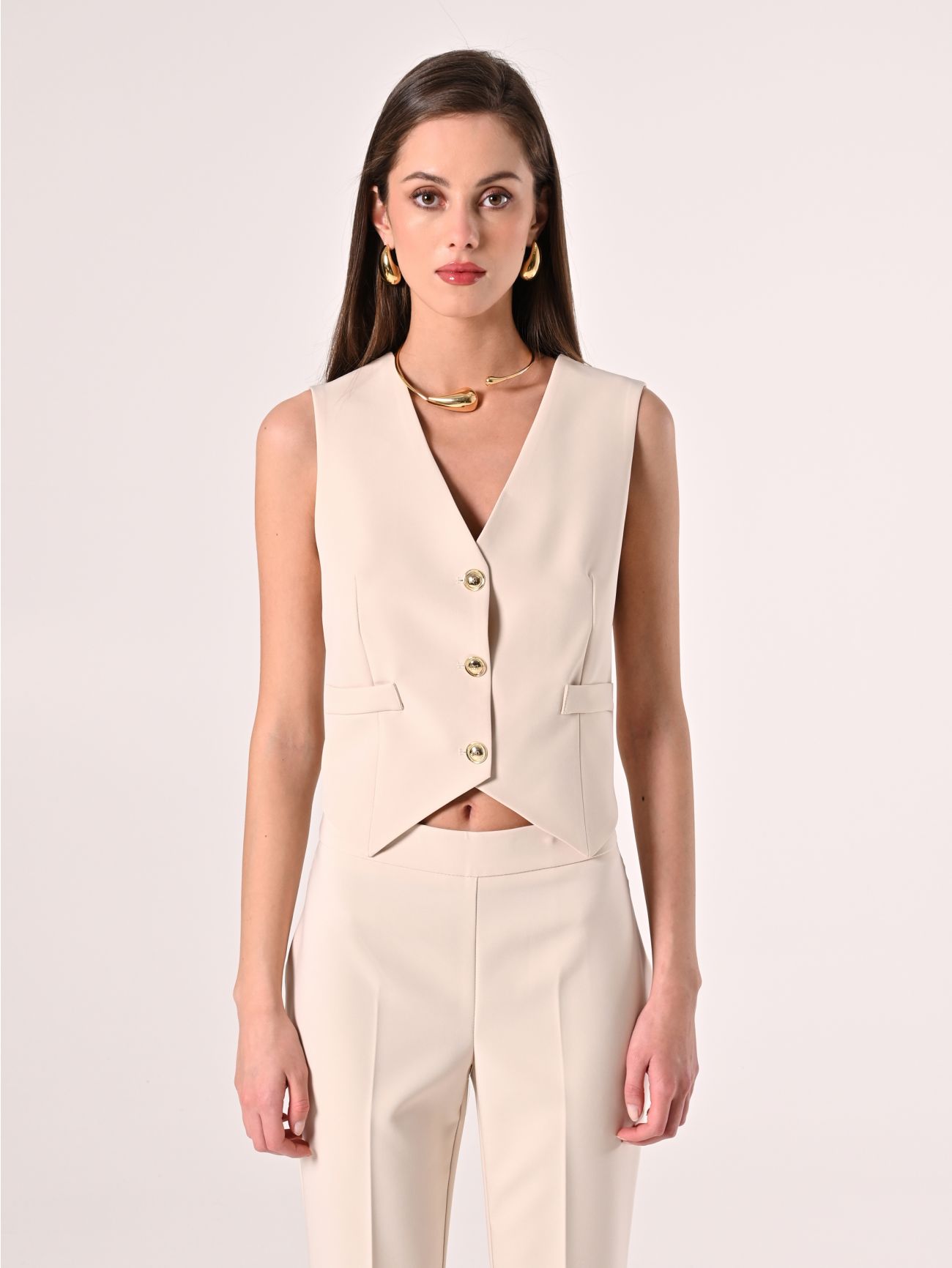 Gilet in Tessuto Tecnico Beige Chiaro det_2