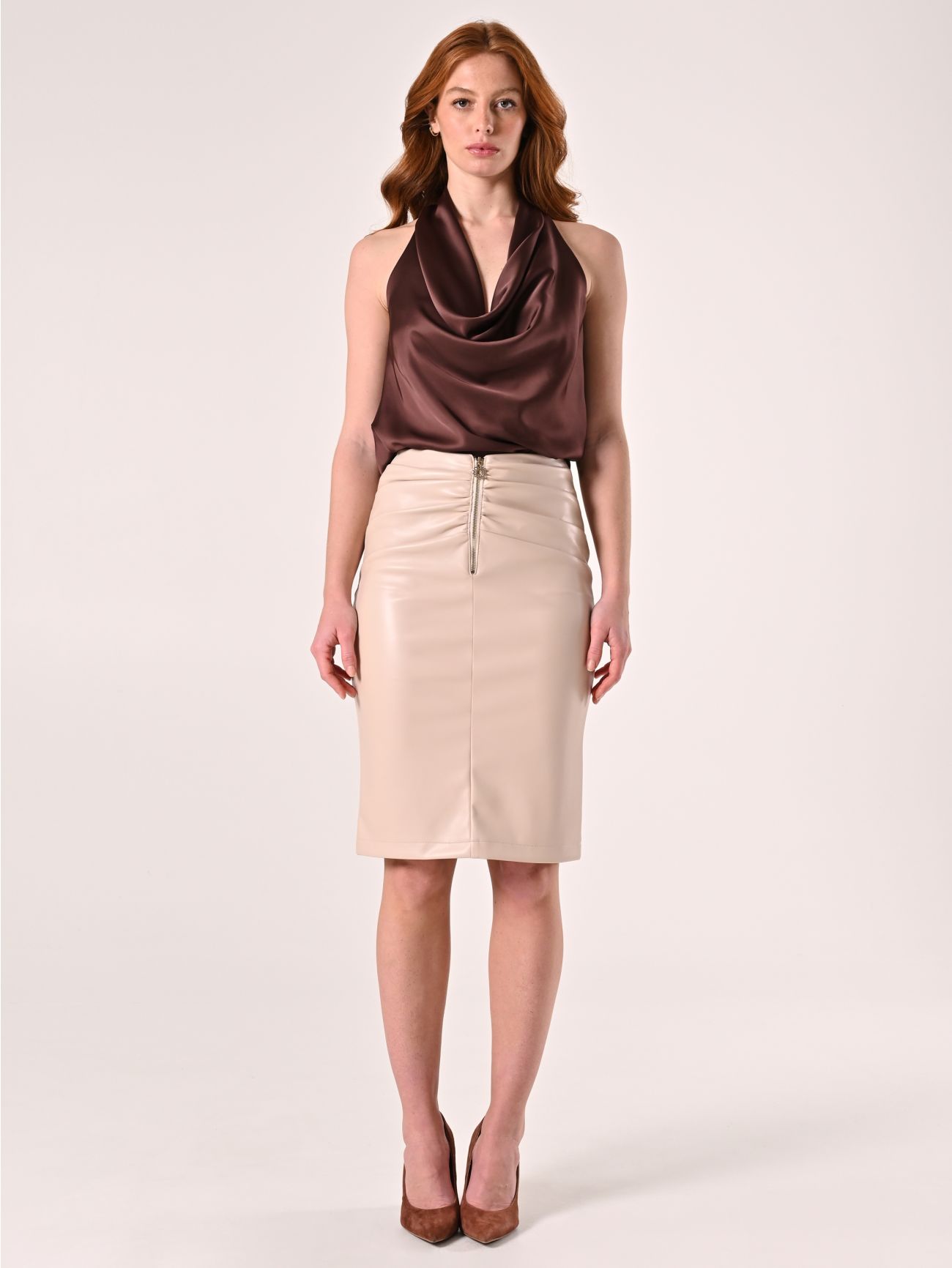 Gonna in simil Pelle Beige det_1