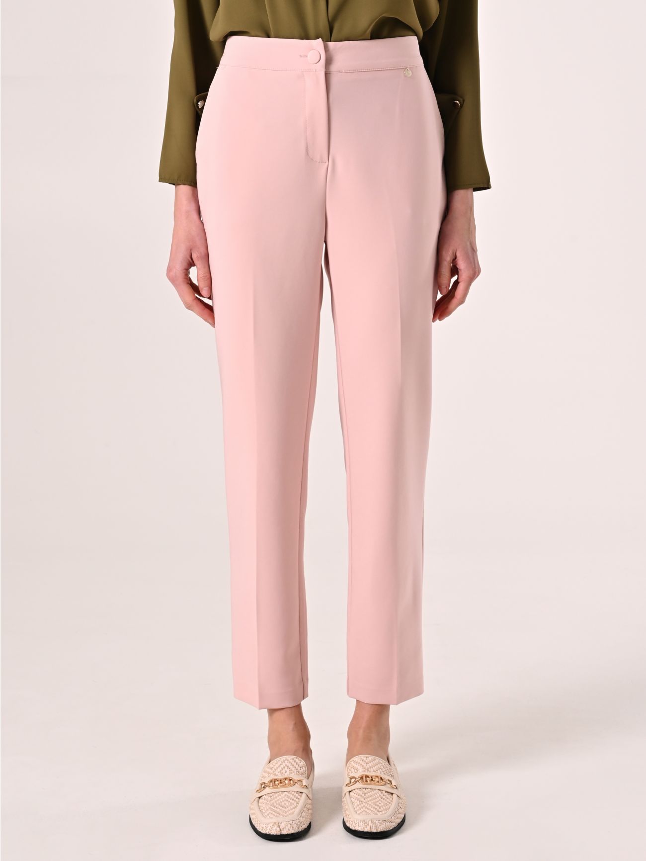 Pantaloni con Bottone Ricoperto Rosa det_2
