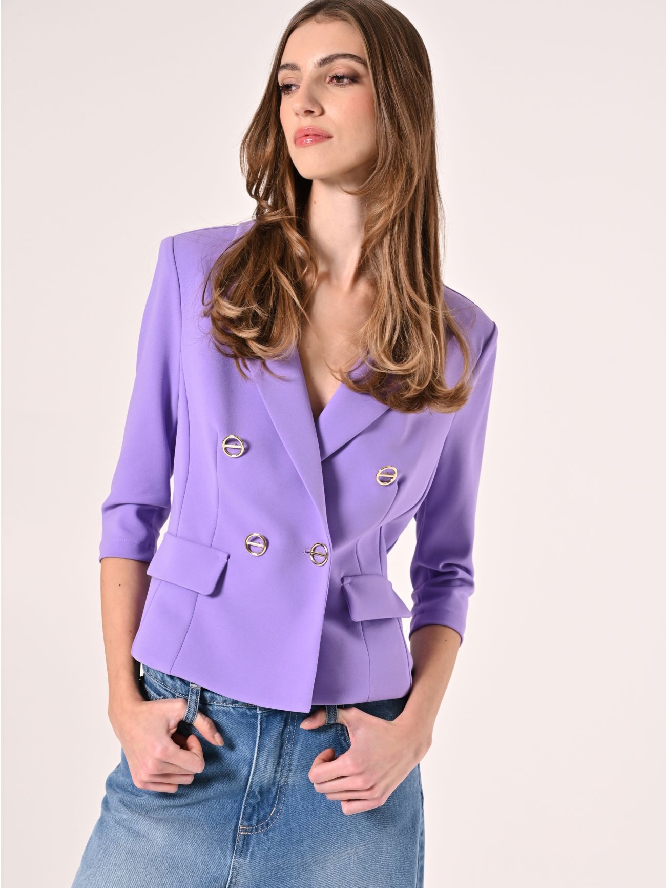 Kurze Jacke in Lavendel aus Scuba-Handkreppstoff in_i7