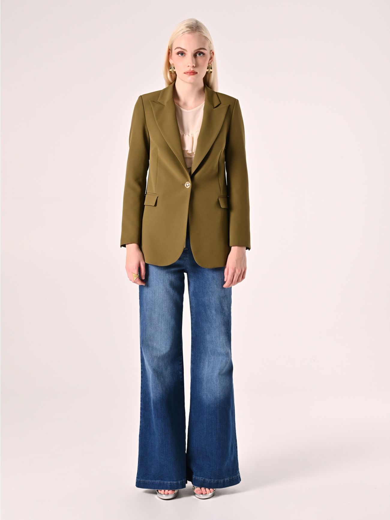 Giacca Monopetto con Bottoni Dorati Verde Militare det_1