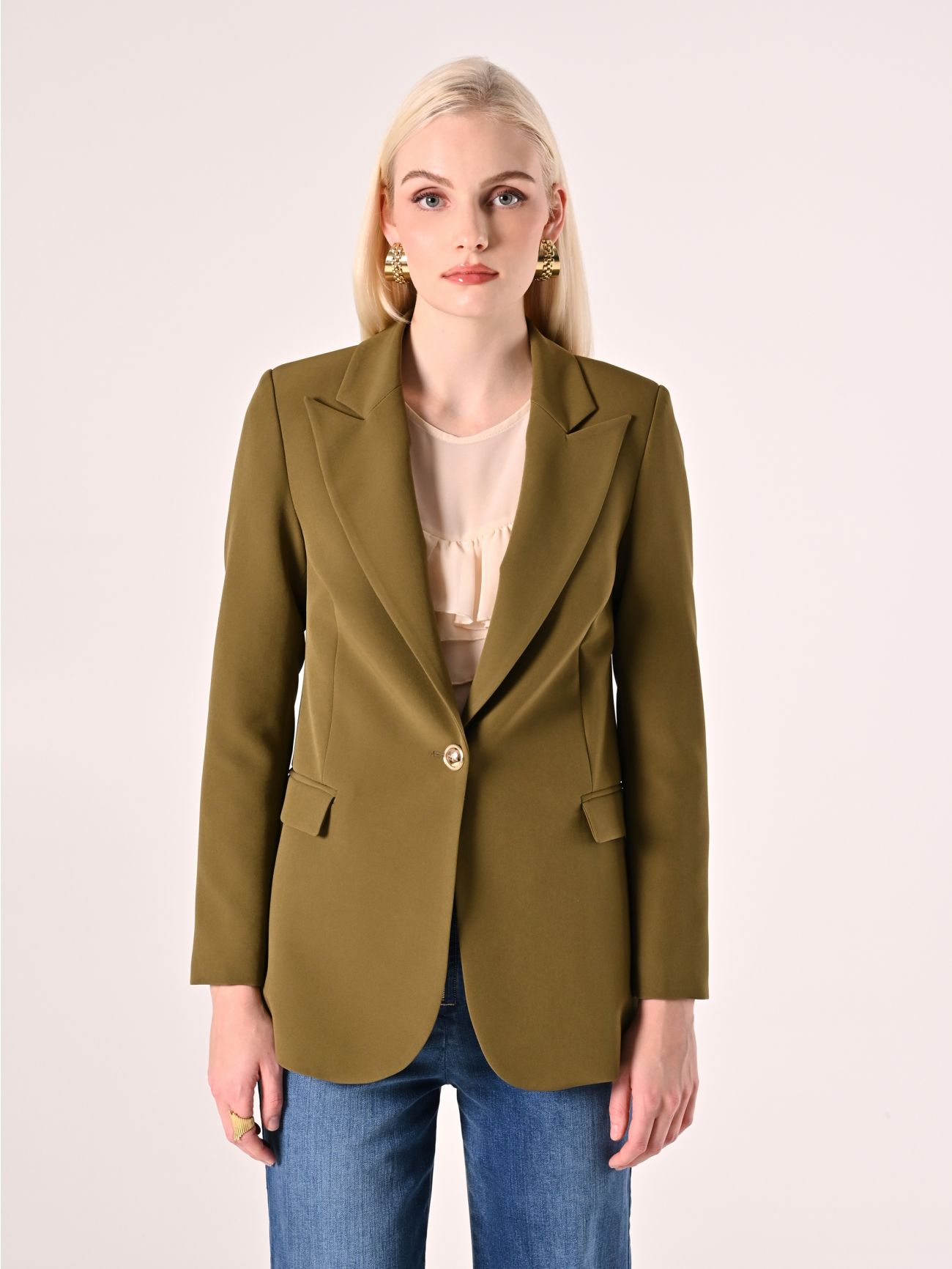 Giacca Monopetto con Bottoni Dorati Verde Militare det_2