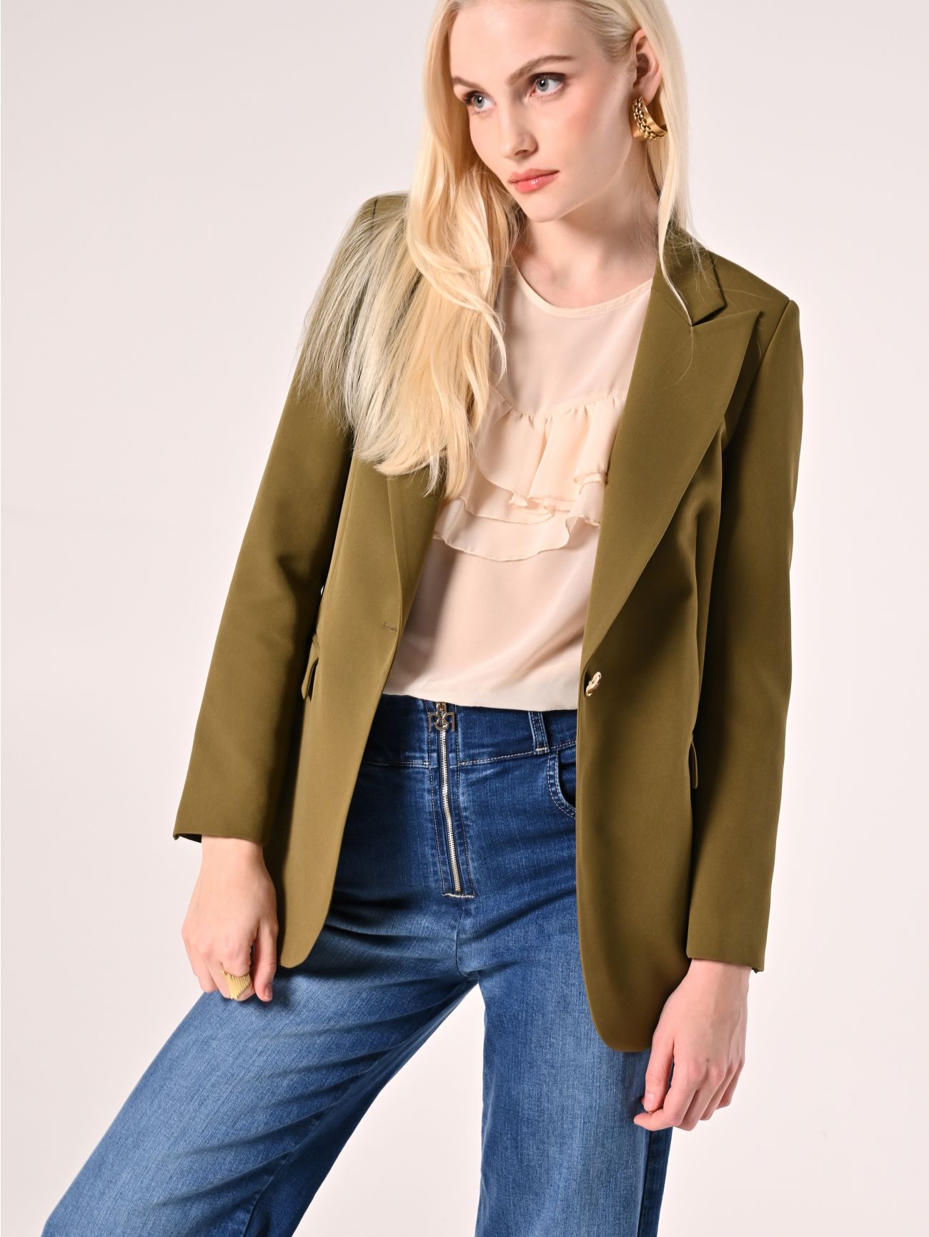 Giacca Monopetto con Bottoni Dorati Verde Militare in_i7