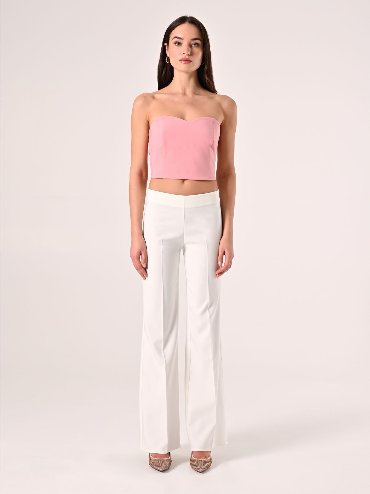 Palazzo Trousers in White Technical Fabric det_1