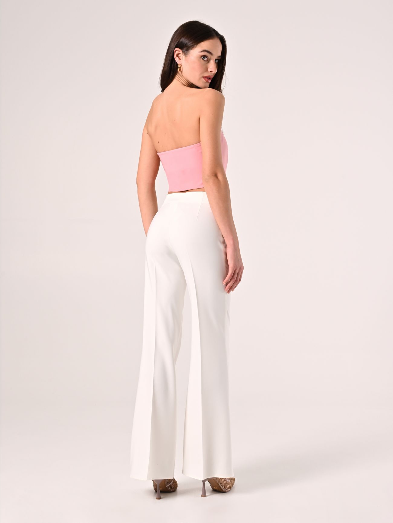 Palazzo Trousers in White Technical Fabric det_3