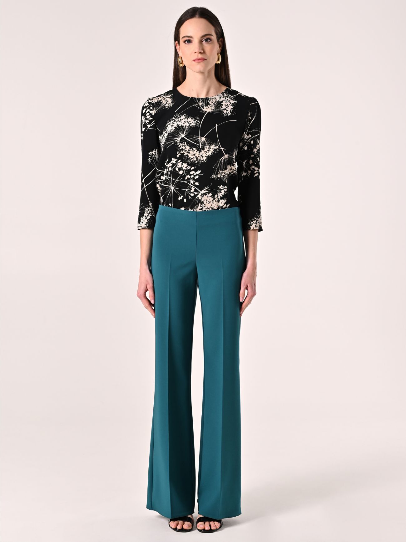 Palazzo Trousers in Royal Green Technical Fabric det_1