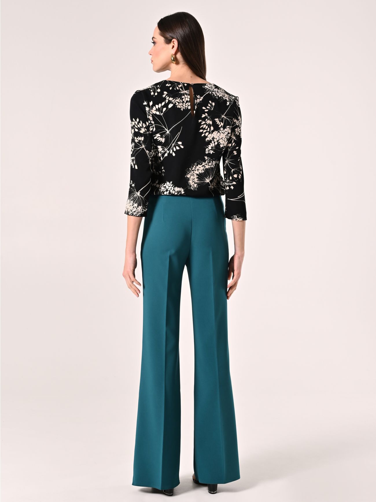 Palazzo Trousers in Royal Green Technical Fabric det_3