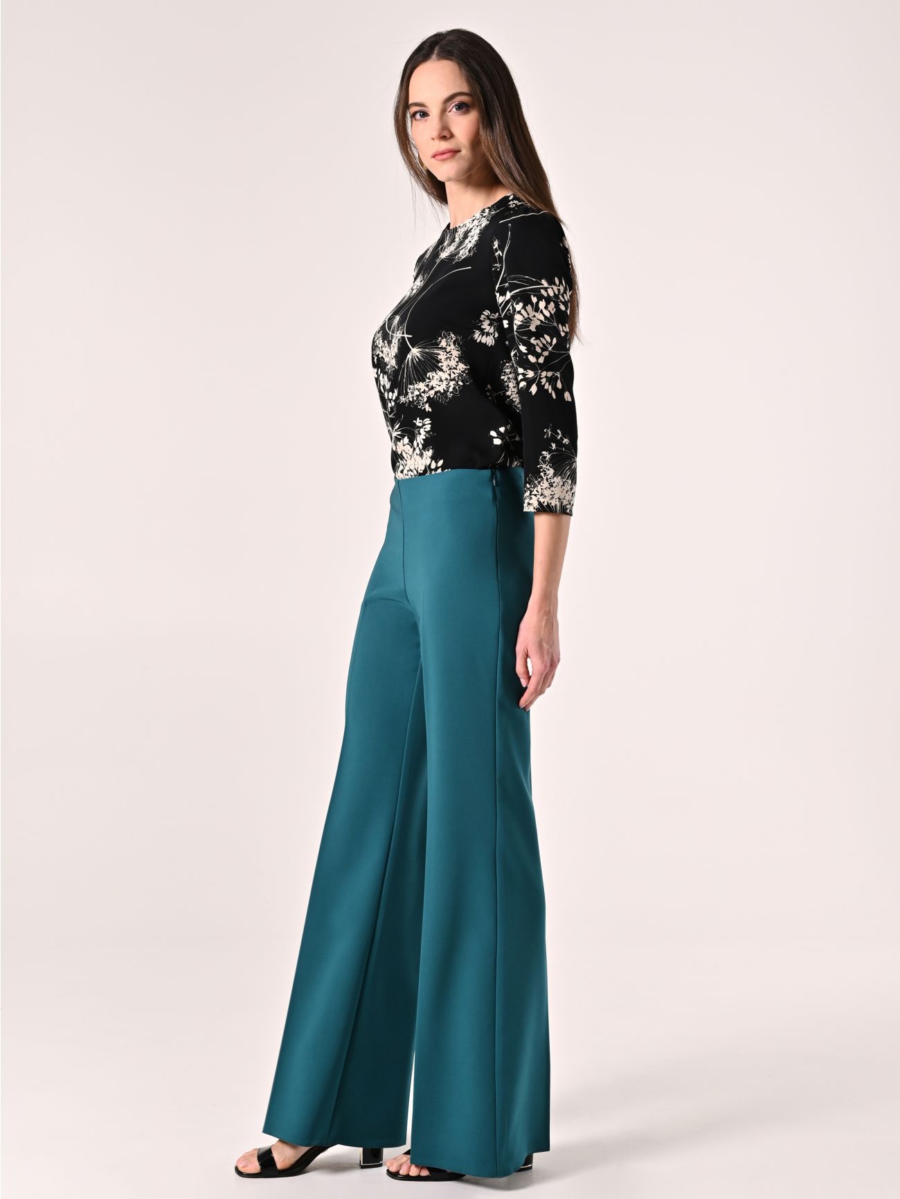 Palazzo Trousers in Royal Green Technical Fabric in_i7