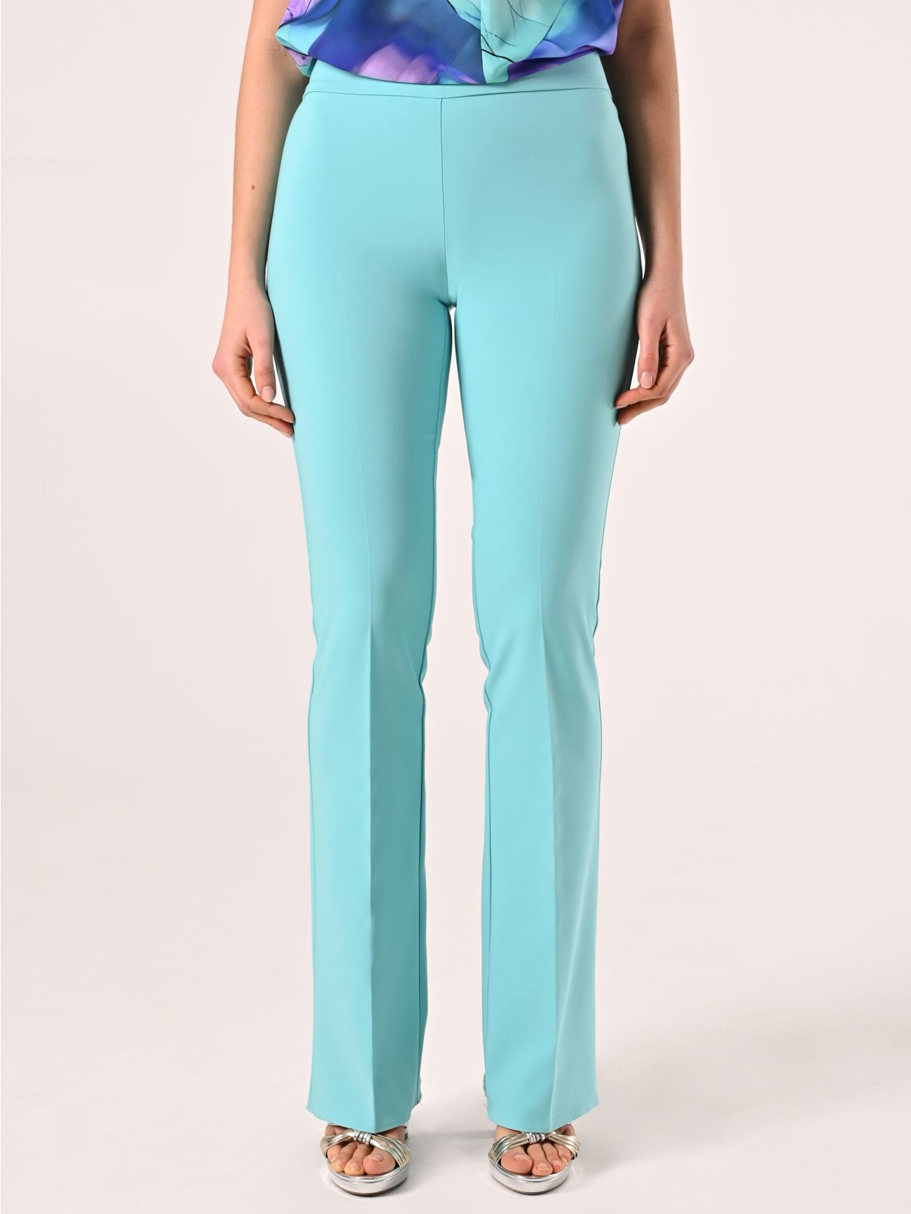 Pantaloni in Tessuto Tecnico Verde Acqua con Fascione in Vita det_2