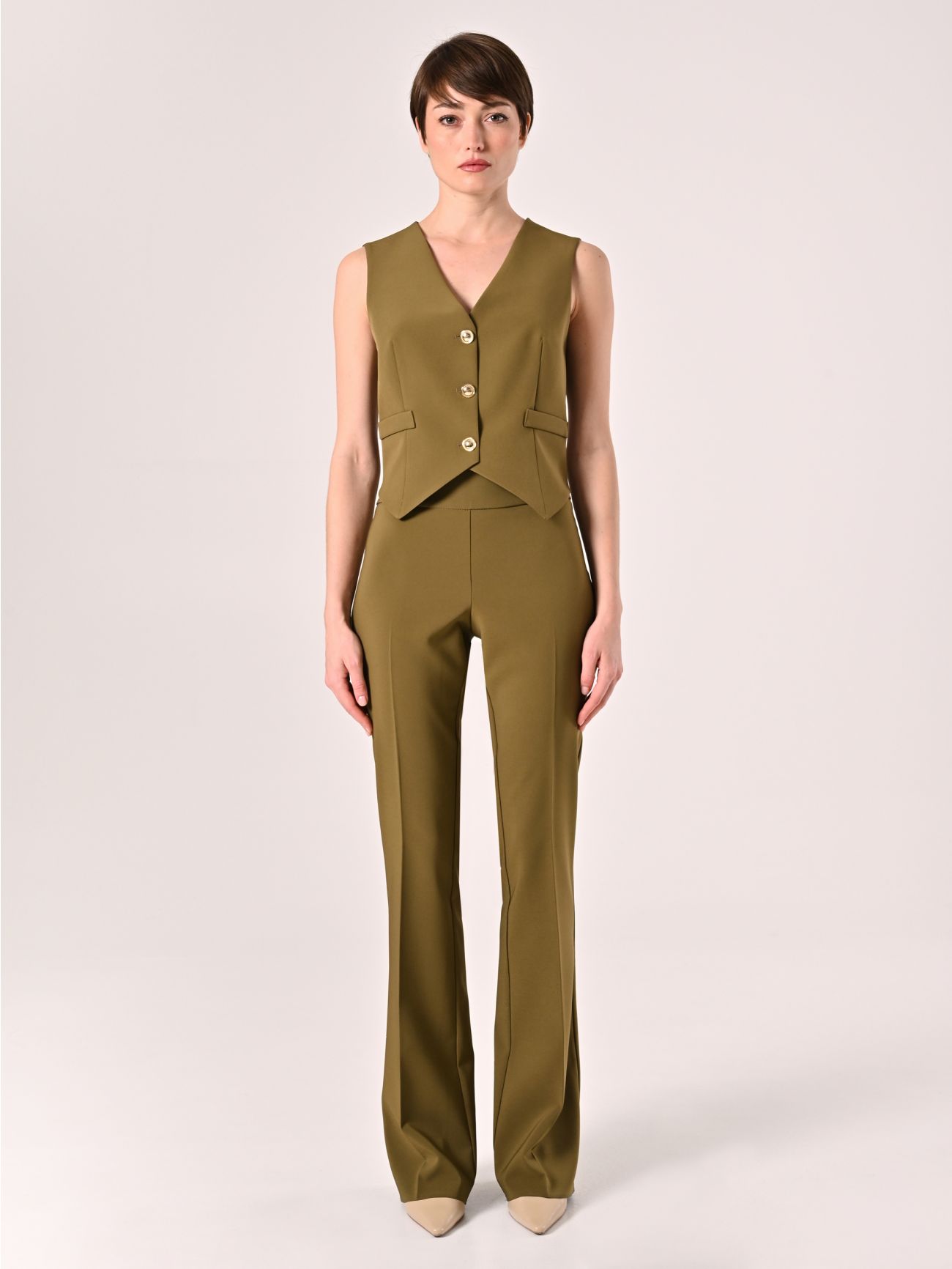 Pantaloni in Tessuto Tecnico Verde Militare con Fascione in Vita det_1