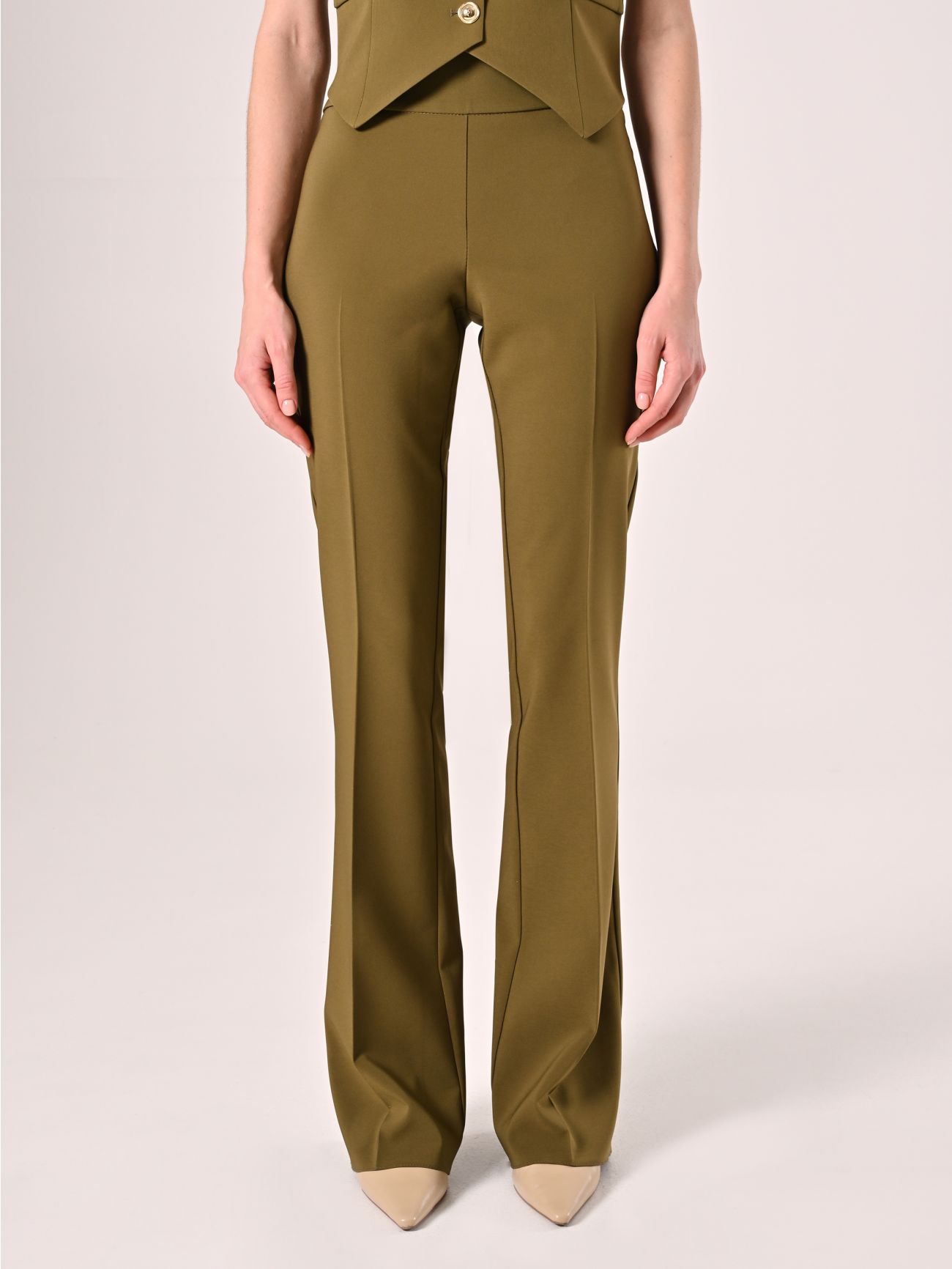 Pantaloni in Tessuto Tecnico Verde Militare con Fascione in Vita det_2
