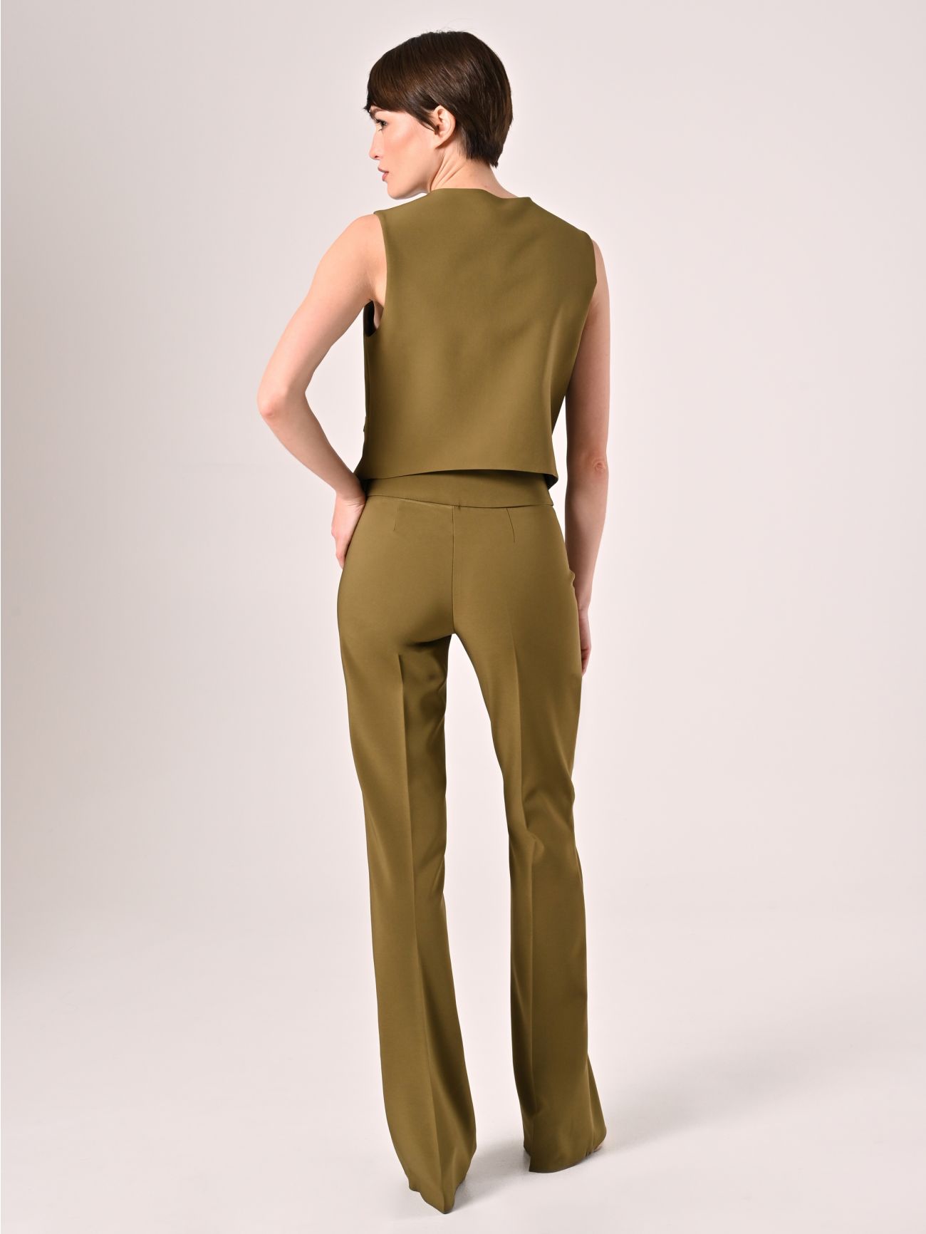 Pantaloni in Tessuto Tecnico Verde Militare con Fascione in Vita det_3