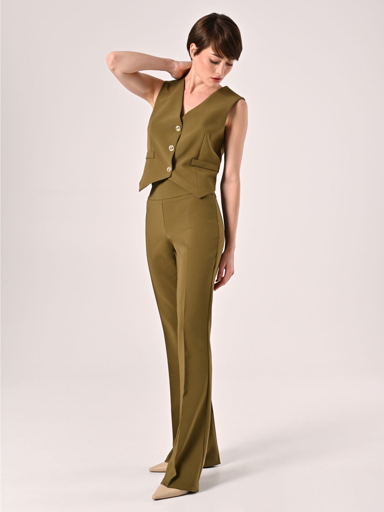 Pantaloni in Tessuto Tecnico Verde Militare con Fascione in Vita in_i7