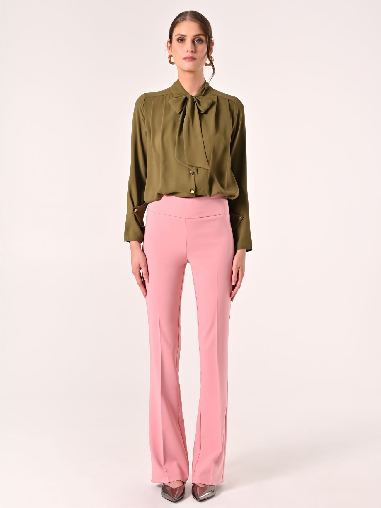 Pantaloni in Tessuto Tecnico Rosa Antico con Fascione in Vita det_1