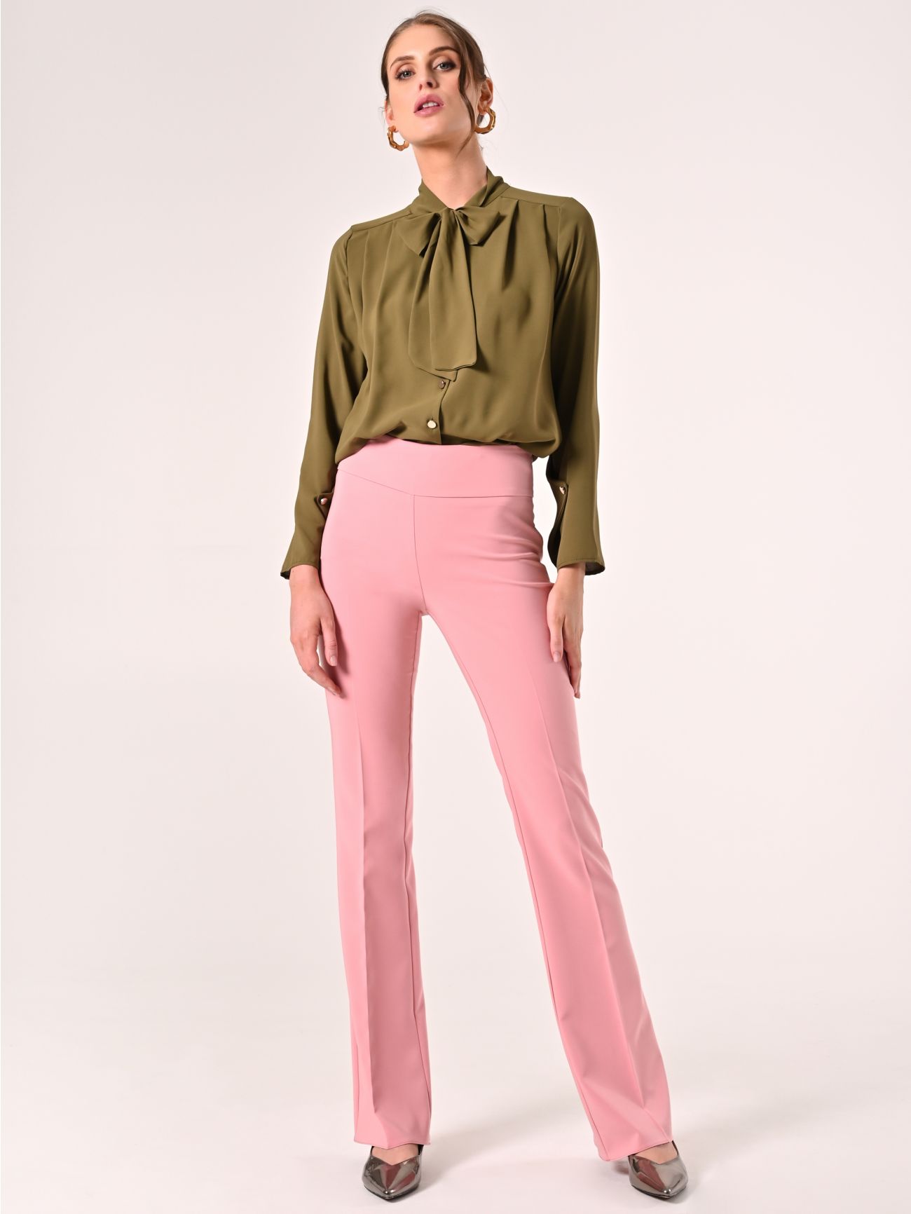 Pantaloni in Tessuto Tecnico Rosa Antico con Fascione in Vita sp_e1