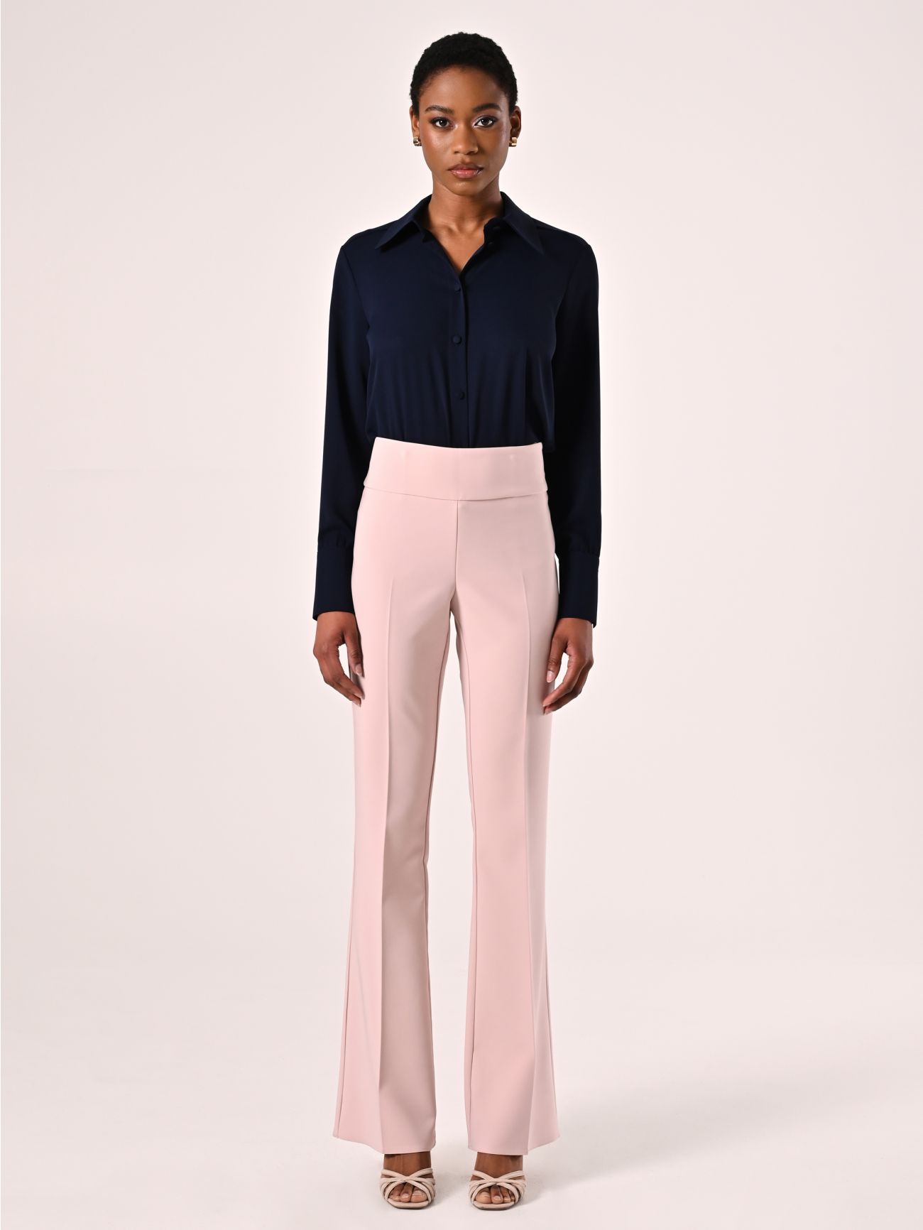 Pantaloni in Tessuto Tecnico Rosa Chiaro con Fascione in Vita det_1