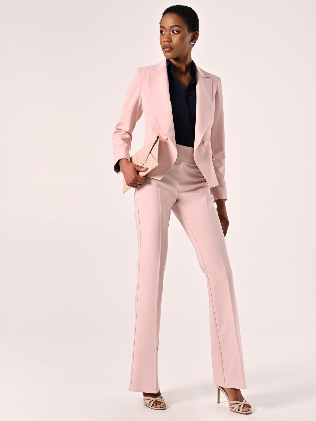 Pantaloni in Tessuto Tecnico Rosa Chiaro con Fascione in Vita  Rinascimento