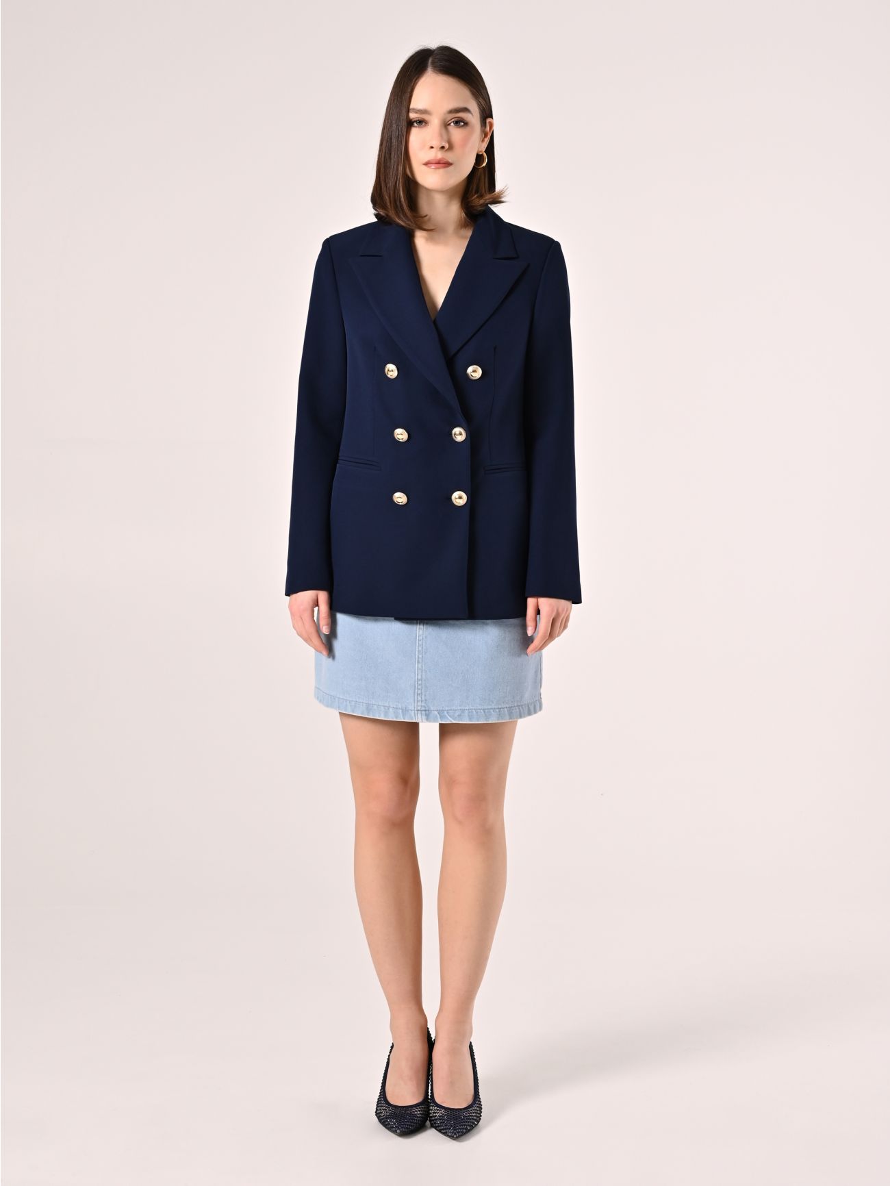Double-breasted Jacket in Blue Technical Fabric det_1
