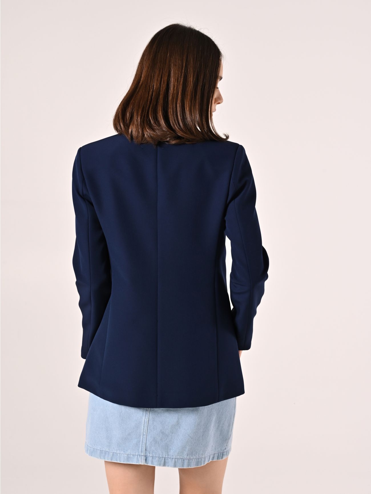 Double-breasted Jacket in Blue Technical Fabric det_3